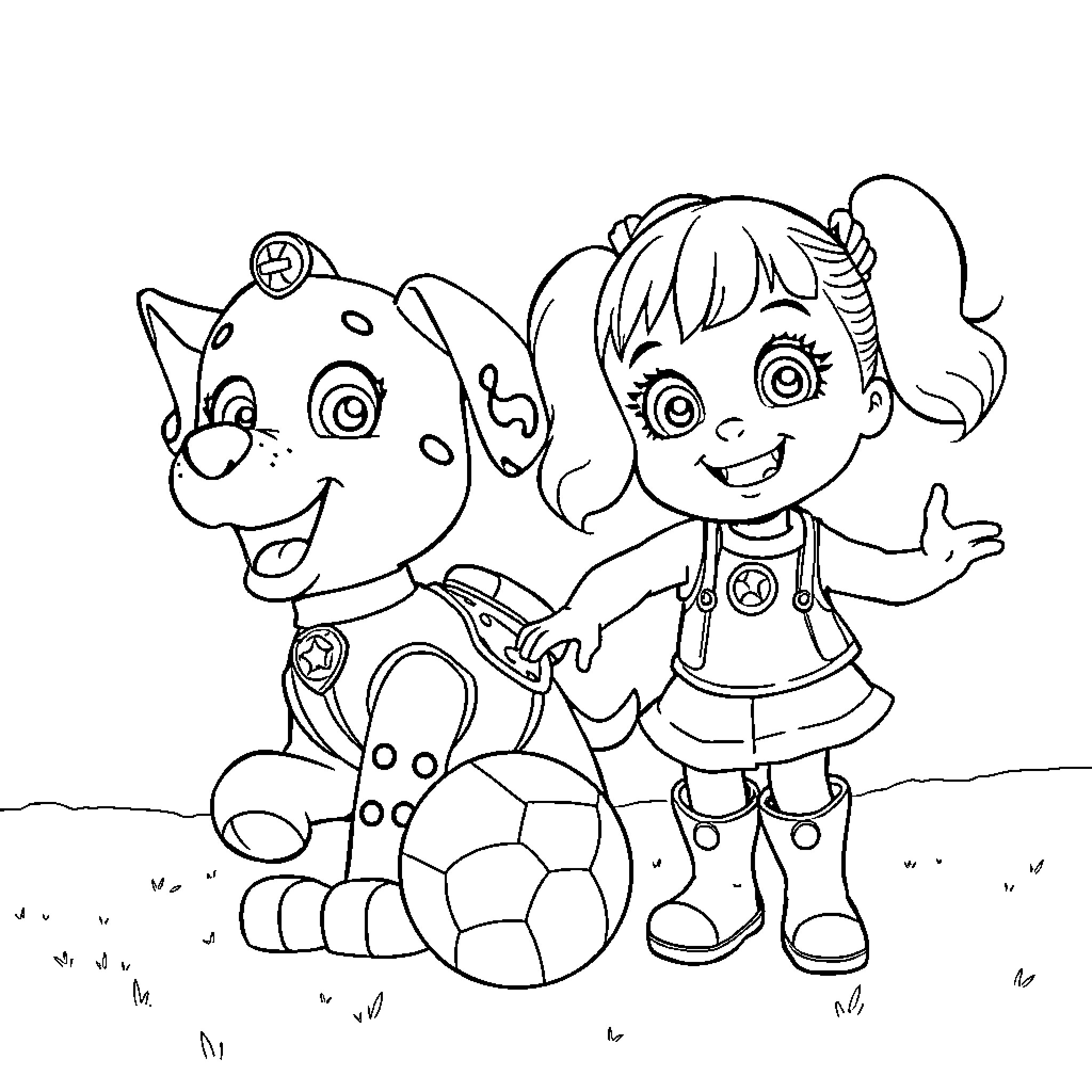 Sky Friends Enjoying Playtime Coloring Page (free black-and-white line drawing printable PDF for all, from beginners to advanced learners, including children, teens, adults, and seniors)