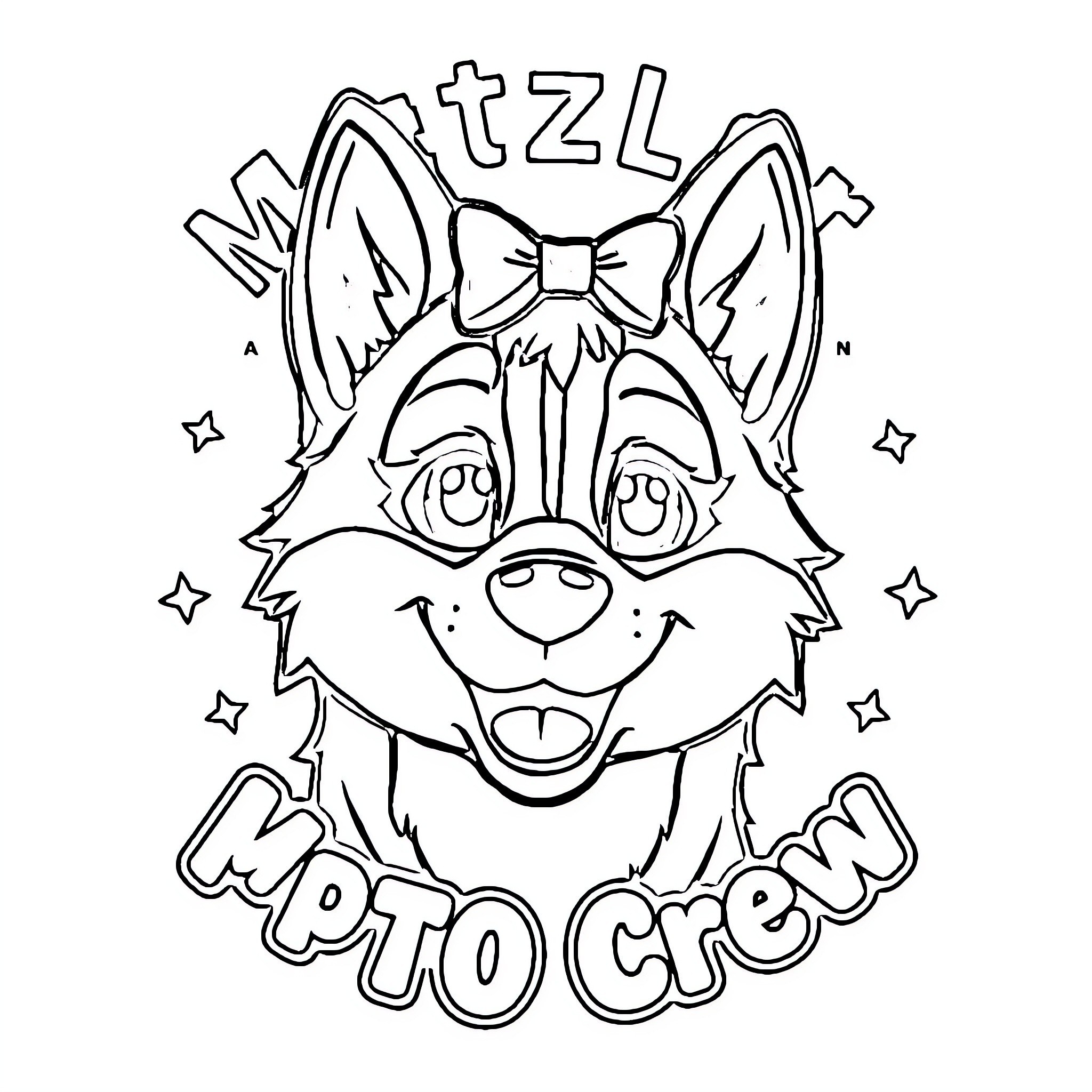 Husky with a bow showing its cute expression Coloring Page (free black-and-white line drawing printable PDF for all, from beginners to advanced learners, including children, teens, adults, and seniors)