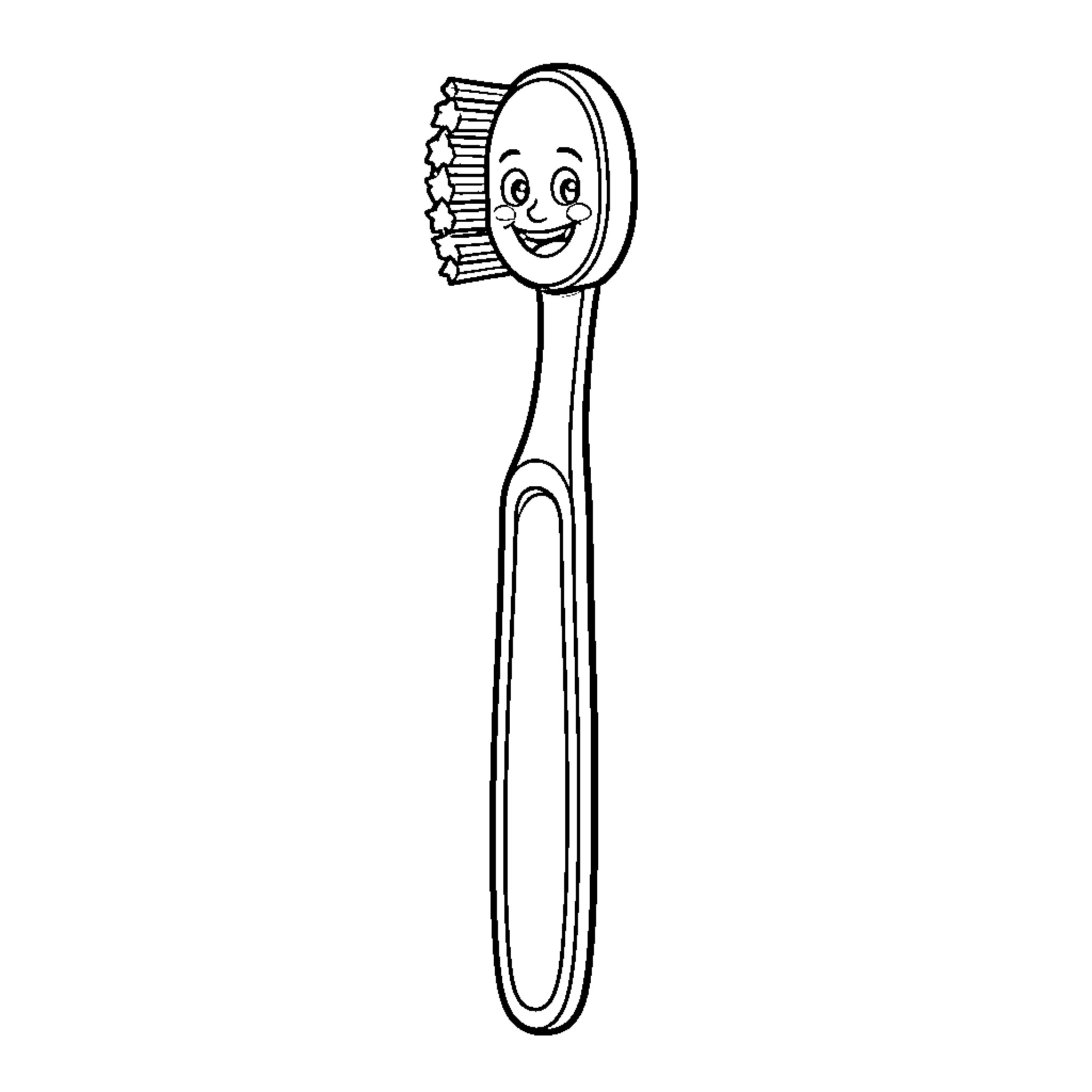 Toothbrush smiling with a happy facial expression Coloring Page (free black-and-white line drawing printable PDF for all, from beginners to advanced learners, including children, teens, adults, and seniors)