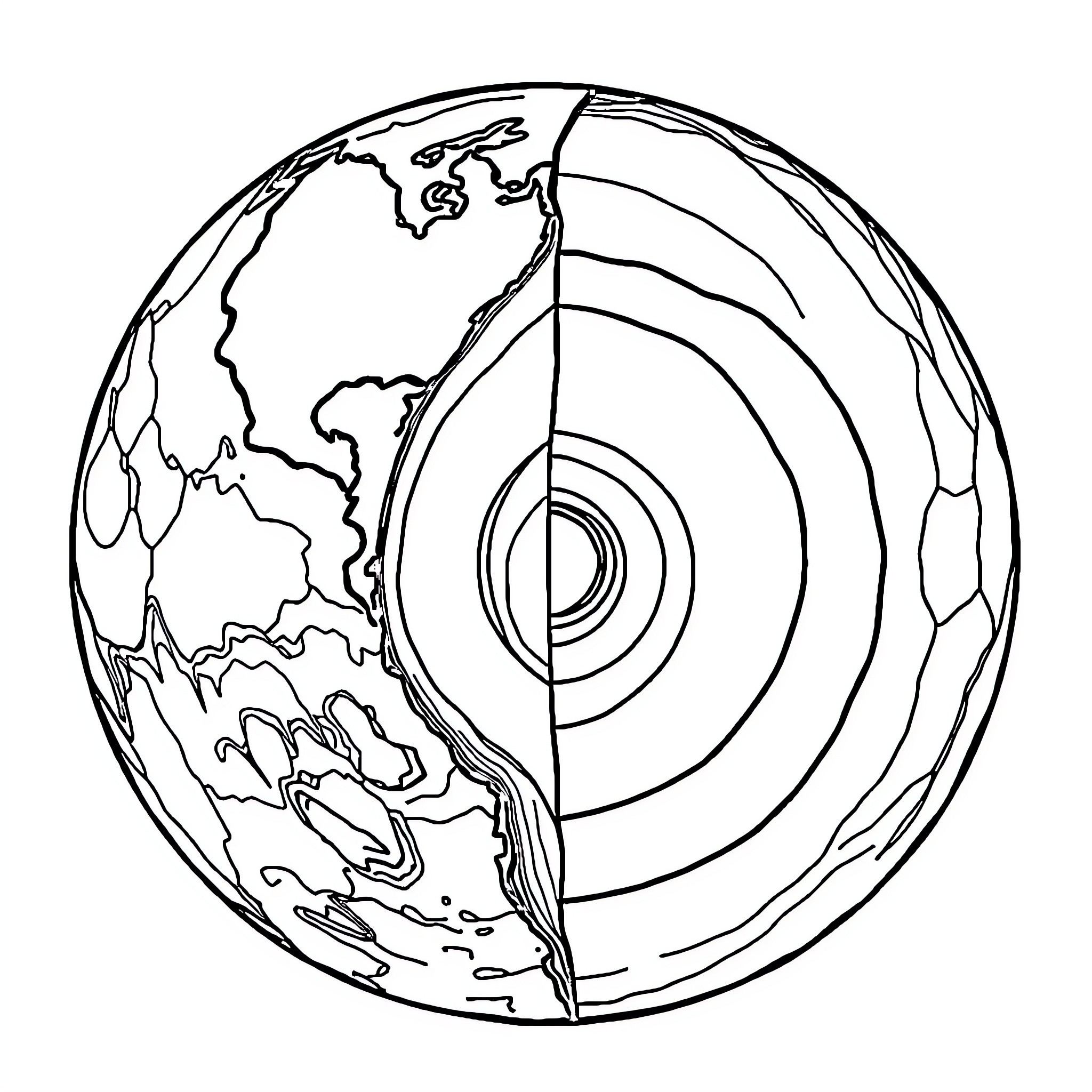 Earth's internal structure and composition Coloring Page (free black-and-white line drawing printable PDF for all, from beginners to advanced learners, including children, teens, adults, and seniors)