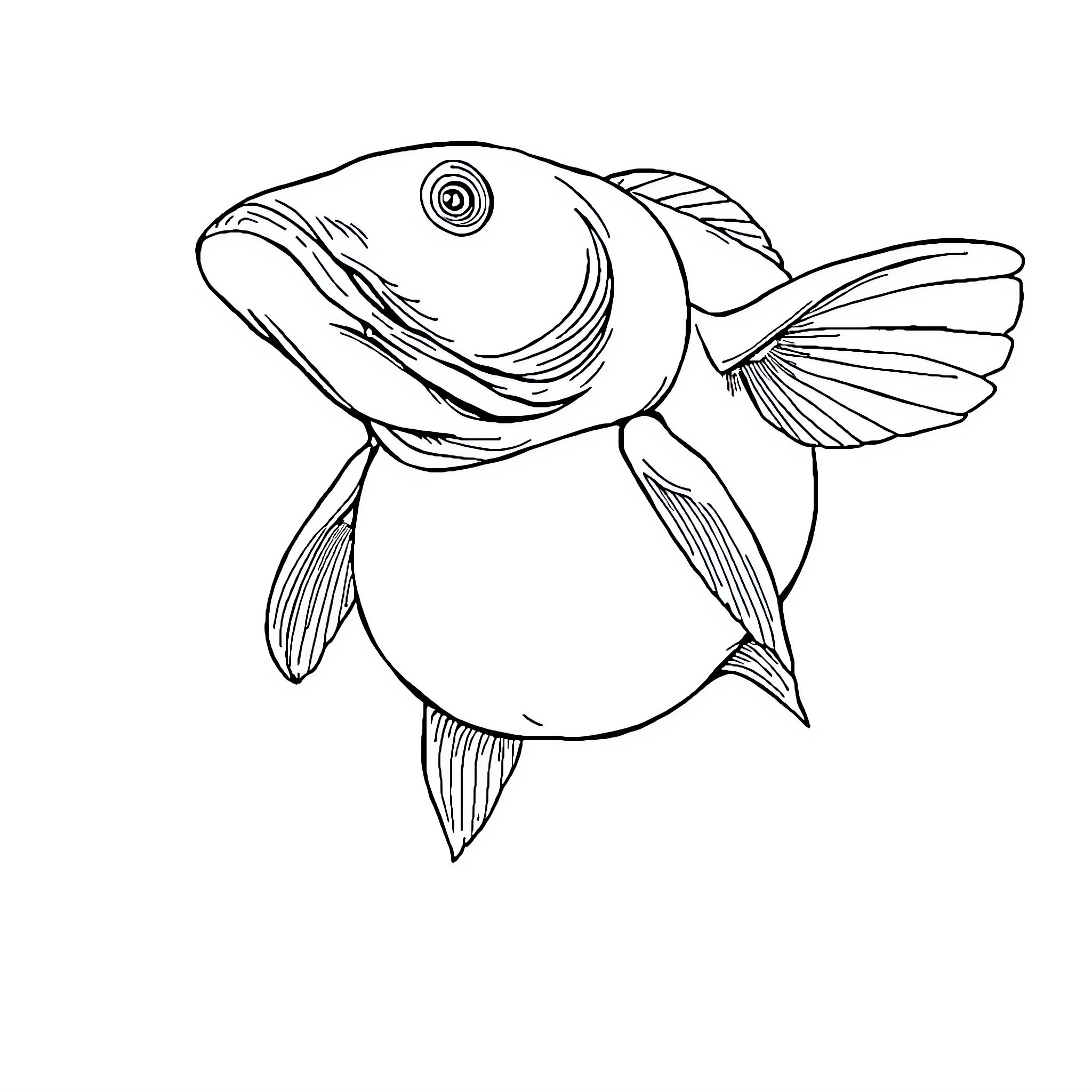 Rumen fish swimming gracefully in outline Coloring Page (free black-and-white line drawing printable PDF for all, from beginners to advanced learners, including children, teens, adults, and seniors)