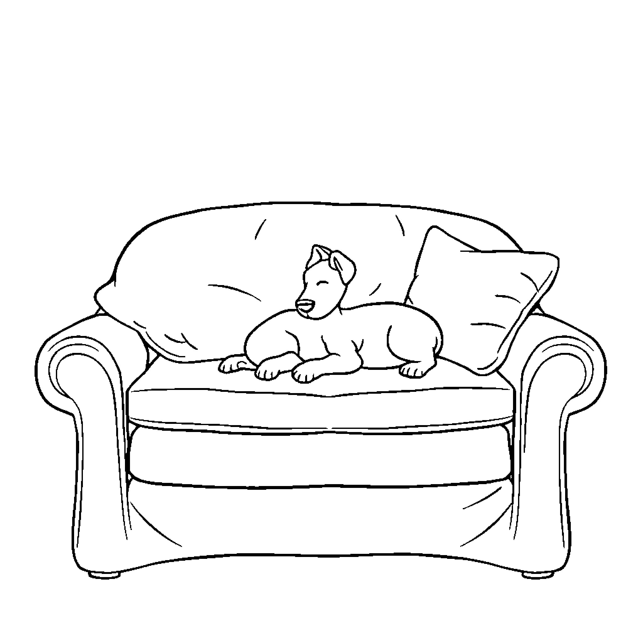 Molly relaxing on the cozy sofa Coloring Page (free black-and-white line drawing printable PDF for all, from beginners to advanced learners, including children, teens, adults, and seniors)