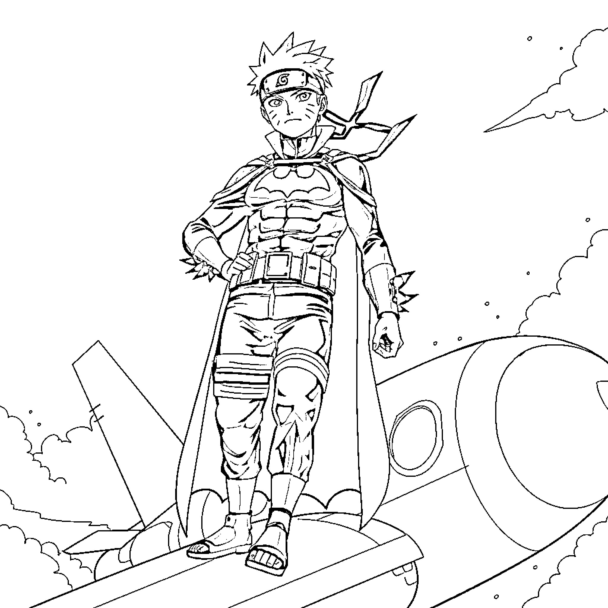 Naruto hero in bold battle pose Coloring Page (free black-and-white line drawing printable PDF for all, from beginners to advanced learners, including children, teens, adults, and seniors)