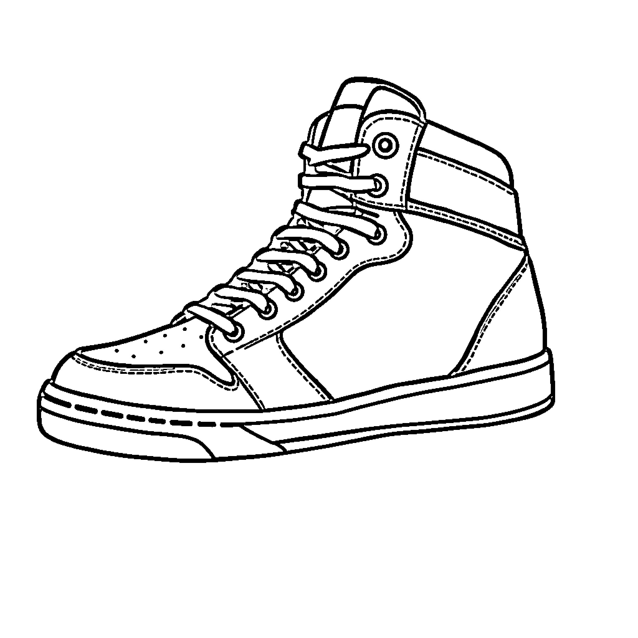 Sneaker with laced design and high top Coloring Page (free black-and-white line drawing printable PDF for all, from beginners to advanced learners, including children, teens, adults, and seniors)