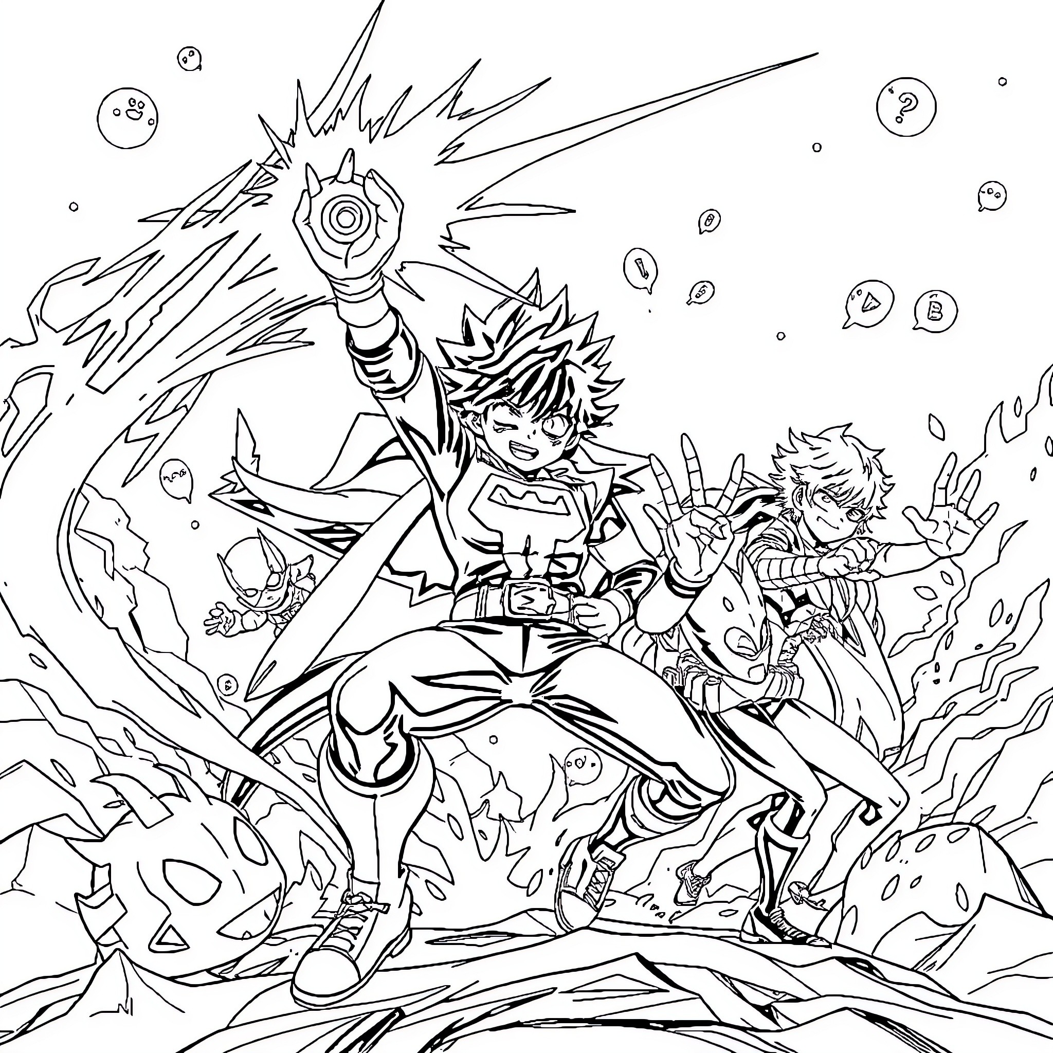 Boku No Hero Academia: Heroic Clash in Intense Battle Coloring Page (free black-and-white line drawing printable PDF for all, from beginners to advanced learners, including children, teens, adults, and seniors)