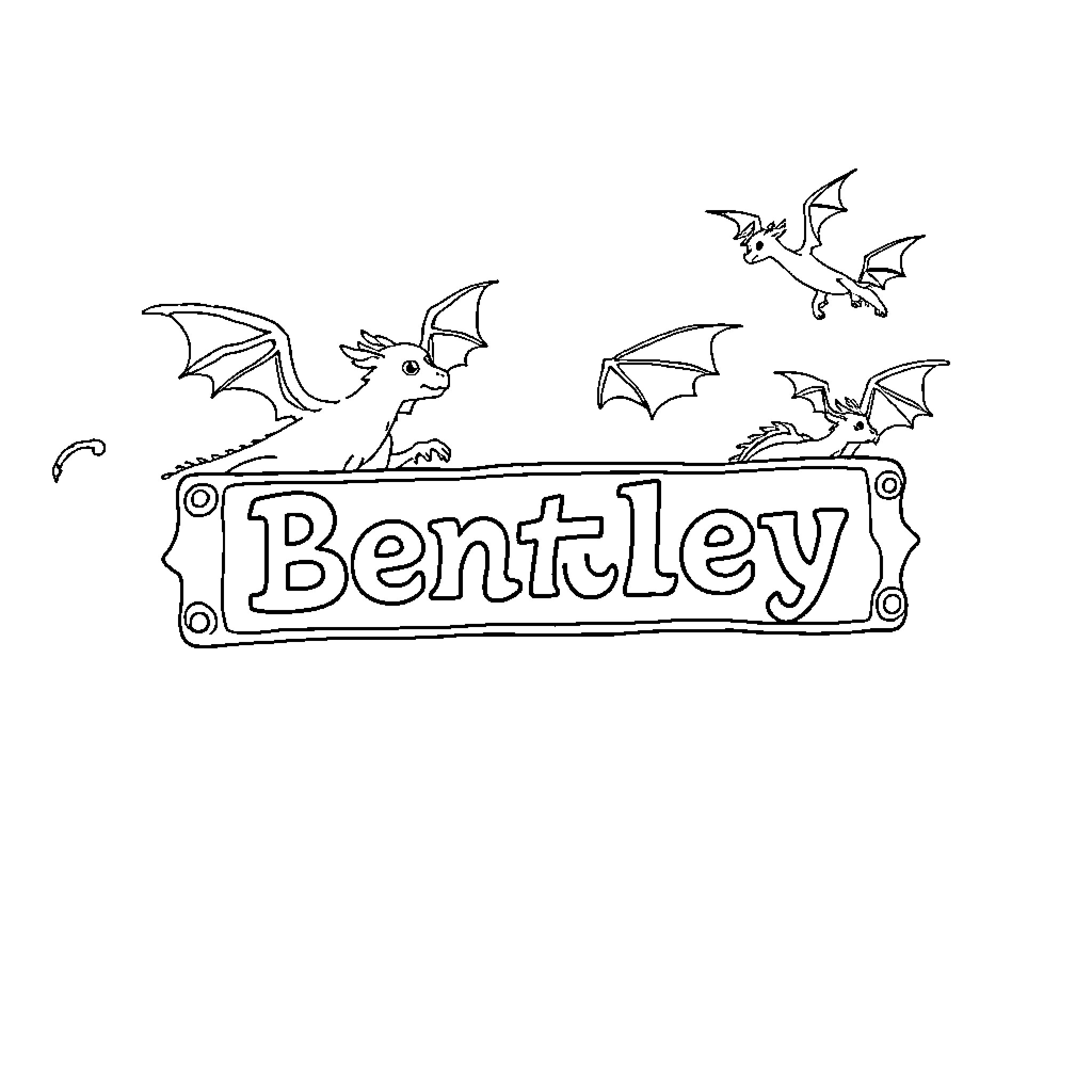 Bentley's Playful Dragons in the Sky Coloring Page (free black-and-white line drawing printable PDF for all, from beginners to advanced learners, including children, teens, adults, and seniors)