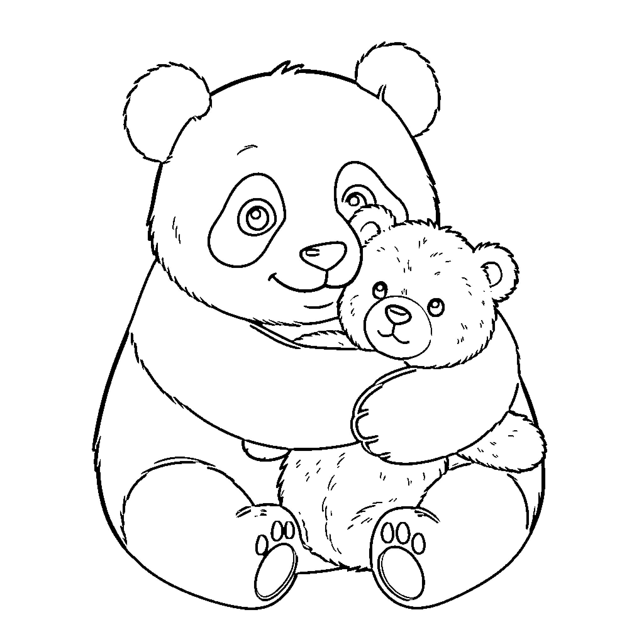 Panda and its baby cuddling affectionately Coloring Page (free black-and-white line drawing printable PDF for all, from beginners to advanced learners, including children, teens, adults, and seniors)