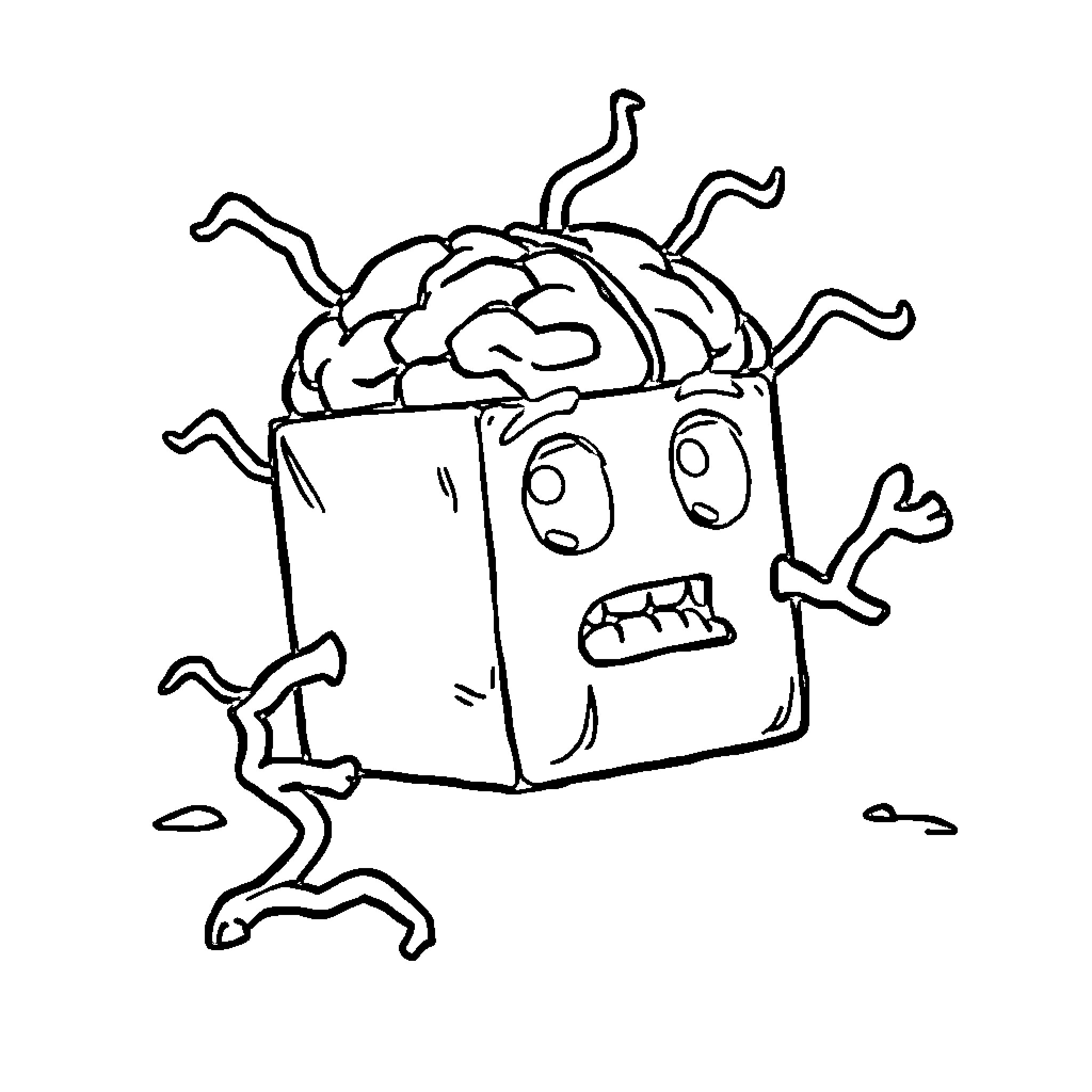 Brainrot Creature with Spooky Expression Coloring Page (free black-and-white line drawing printable PDF for all, from beginners to advanced learners, including children, teens, adults, and seniors)