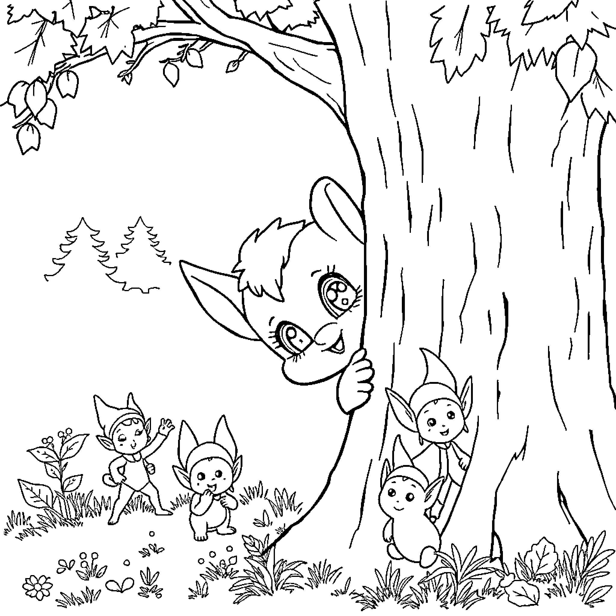 Bluey's Woodland Adventure Coloring Page (free black-and-white line drawing printable PDF for all, from beginners to advanced learners, including children, teens, adults, and seniors)