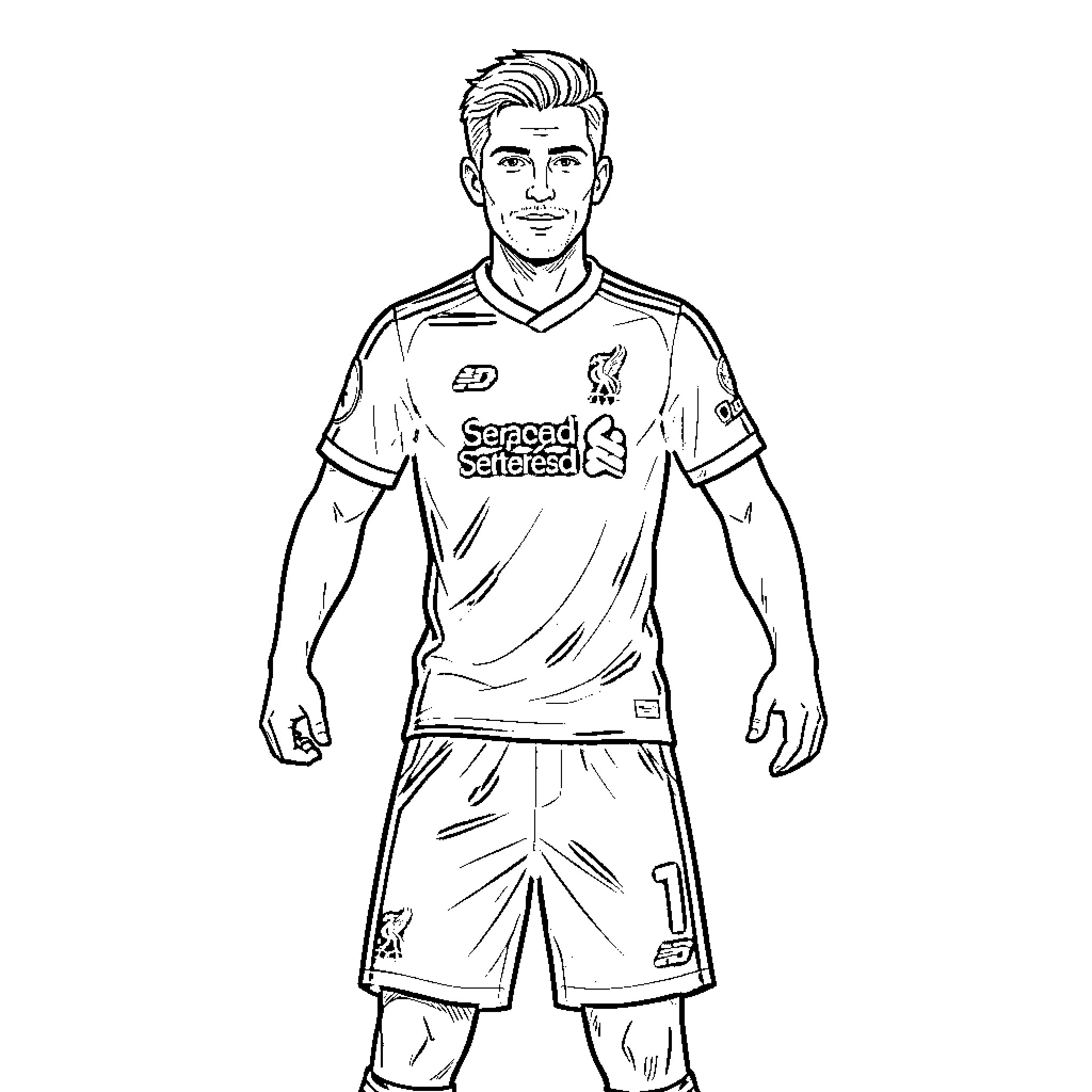 Liverpool FC Player Standing Confidently Coloring Page (free black-and-white line drawing printable PDF for all, from beginners to advanced learners, including children, teens, adults, and seniors)