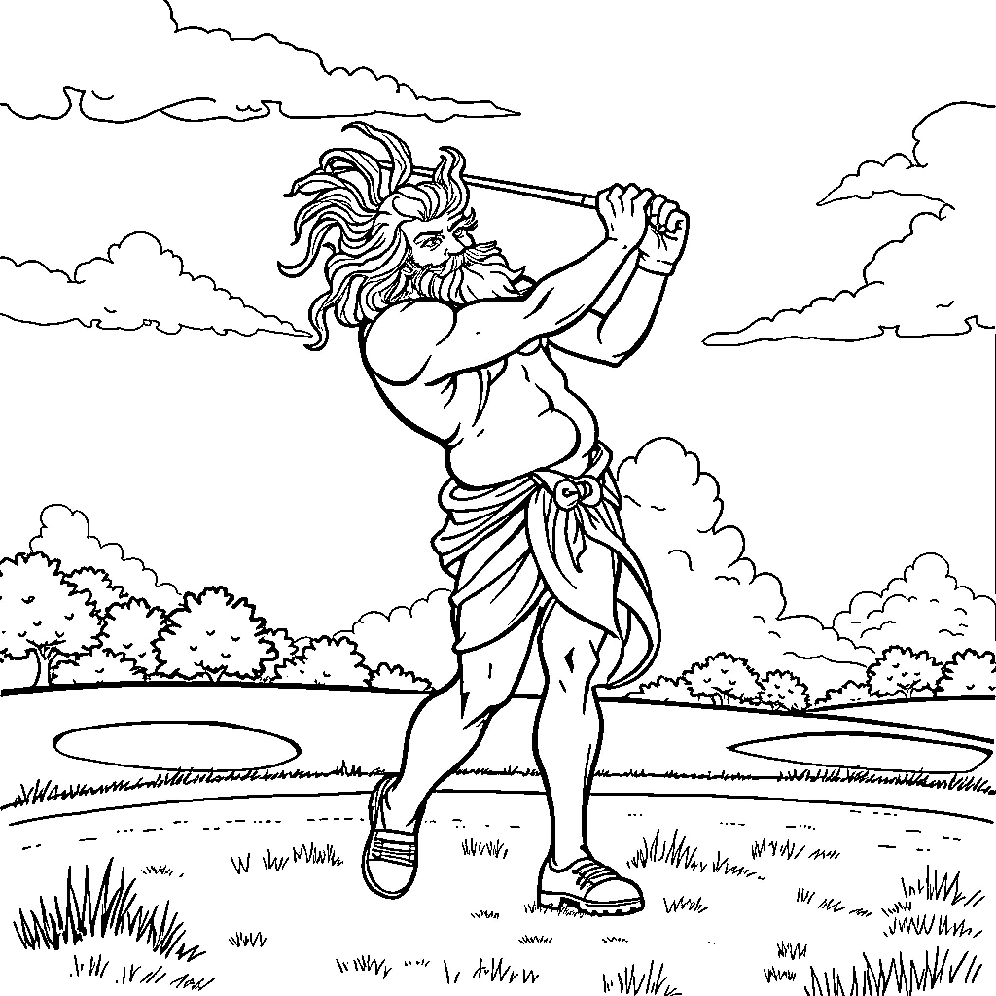 Neptune's Majestic Display of Strength and Determination Coloring Page (free black-and-white line drawing printable PDF for all, from beginners to advanced learners, including children, teens, adults, and seniors)
