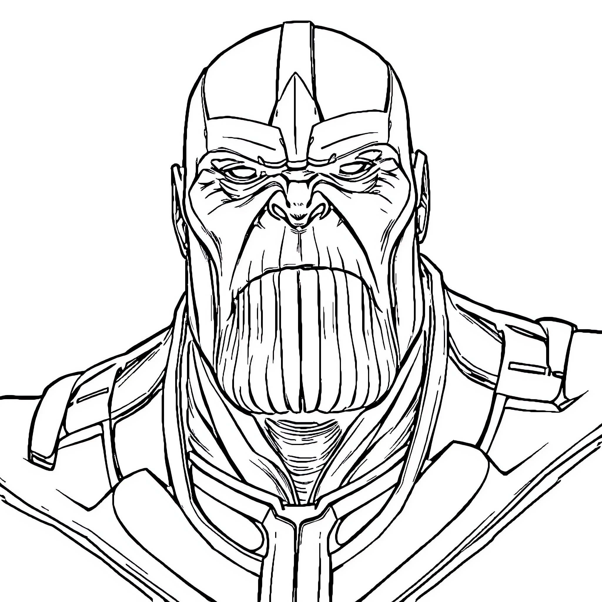 Thanos, the Mighty Titan, Displays Fierce Determination Coloring Page (free black-and-white line drawing printable PDF for all, from beginners to advanced learners, including children, teens, adults, and seniors)