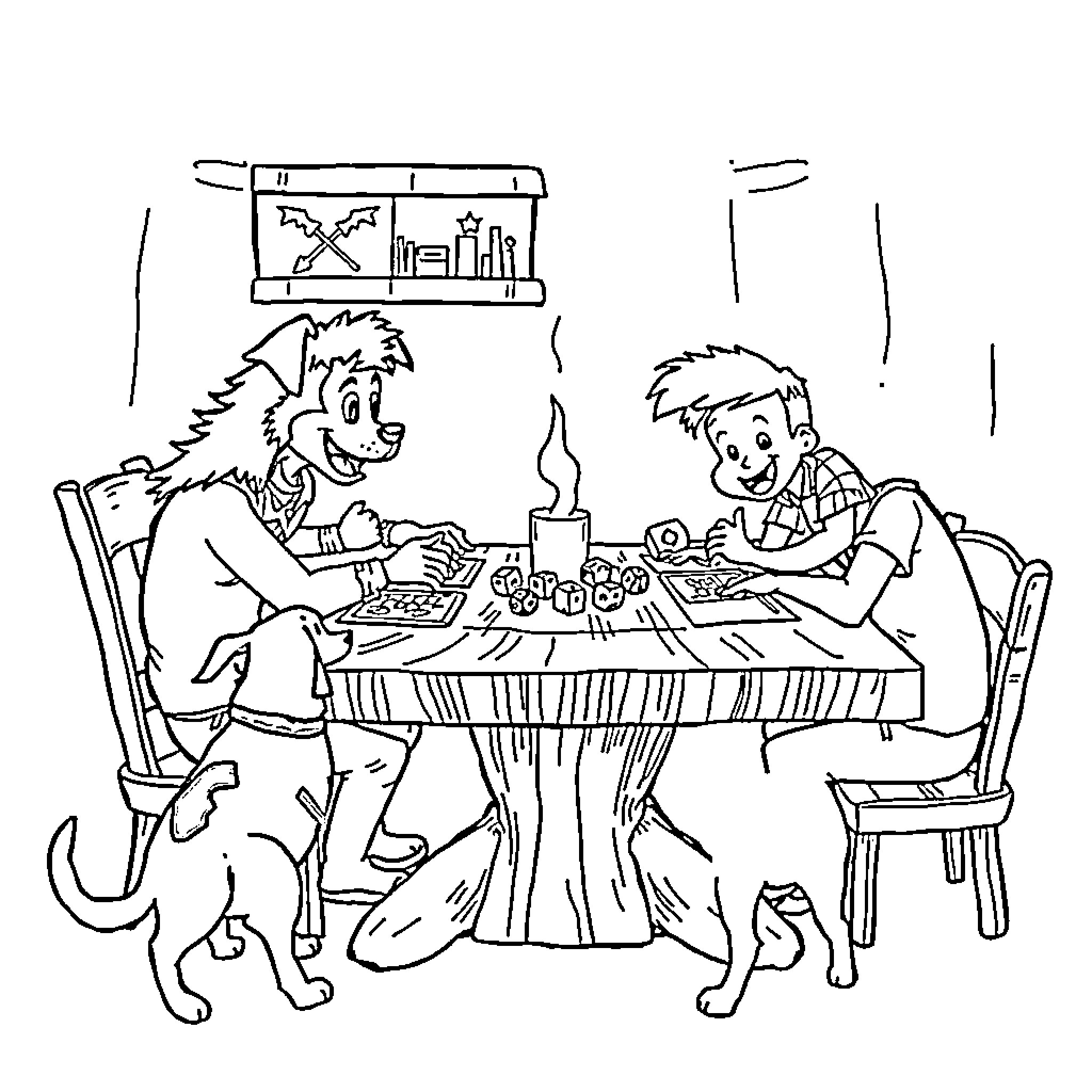 Heeler siblings enjoy arts and crafts together Coloring Page (free black-and-white line drawing printable PDF for all, from beginners to advanced learners, including children, teens, adults, and seniors)
