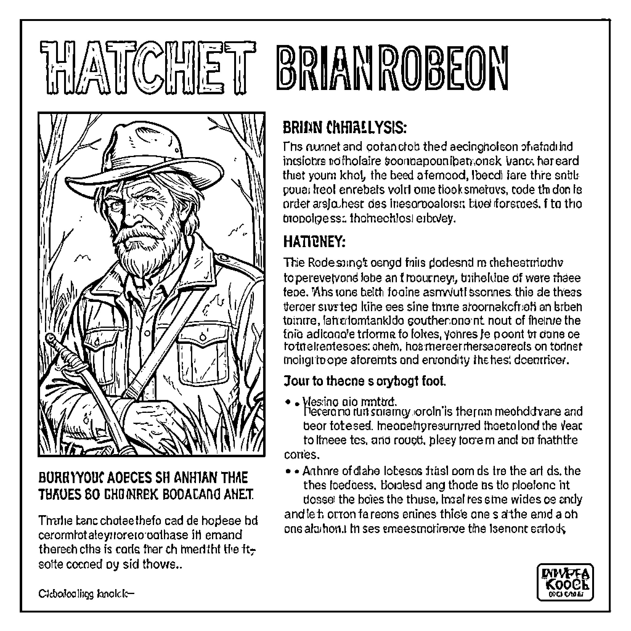 Brian's Adventures: Hatchet and the Hardships of Survival Coloring Page (free black-and-white line drawing printable PDF for all, from beginners to advanced learners, including children, teens, adults, and seniors)
