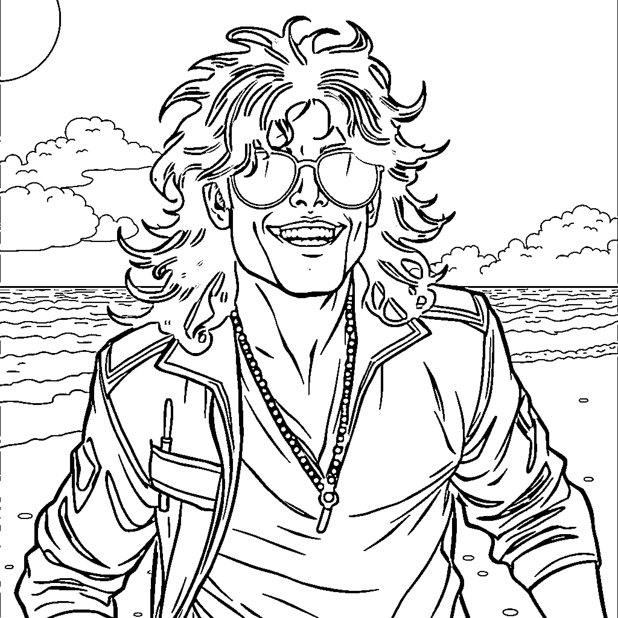 Michael Jackson's Iconic Rock Star Persona Coloring Page (free black-and-white line drawing printable PDF for all, from beginners to advanced learners, including children, teens, adults, and seniors)