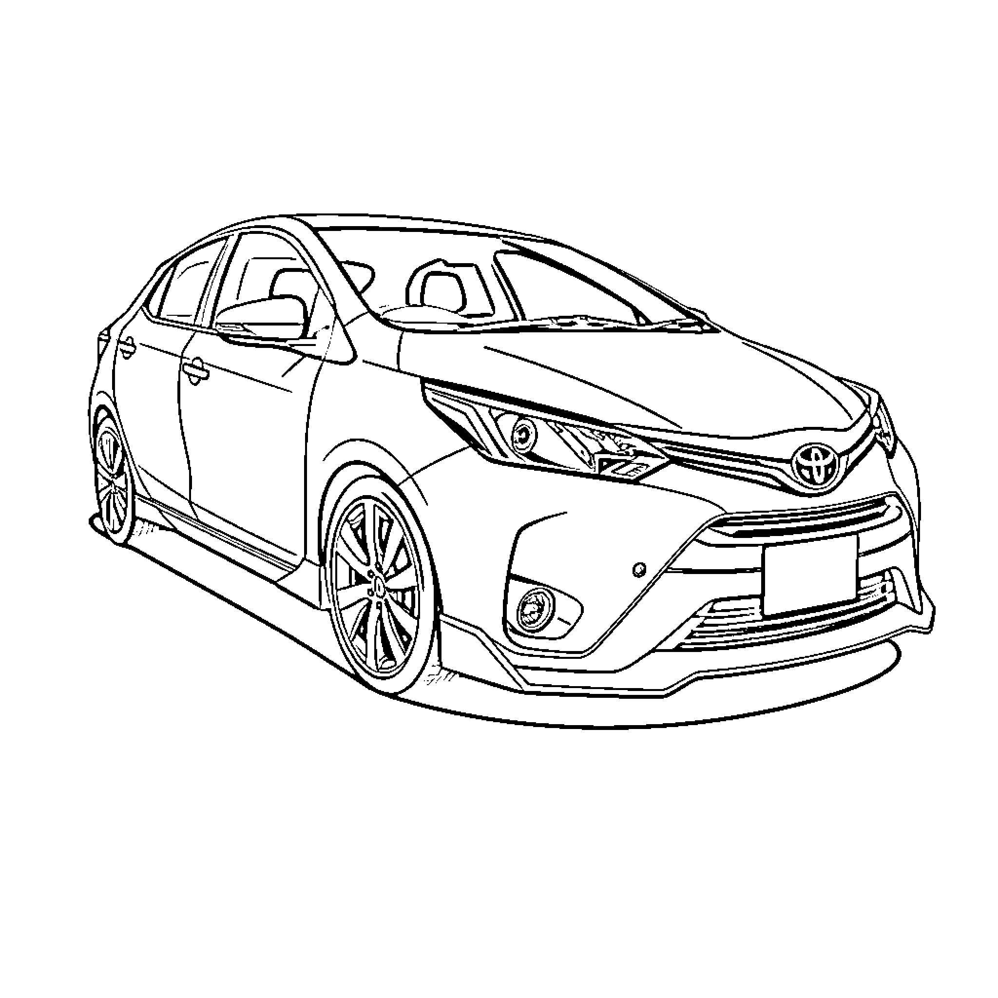 Toyota Compact Car Illustration Coloring Page (free black-and-white line drawing printable PDF for all, from beginners to advanced learners, including children, teens, adults, and seniors)