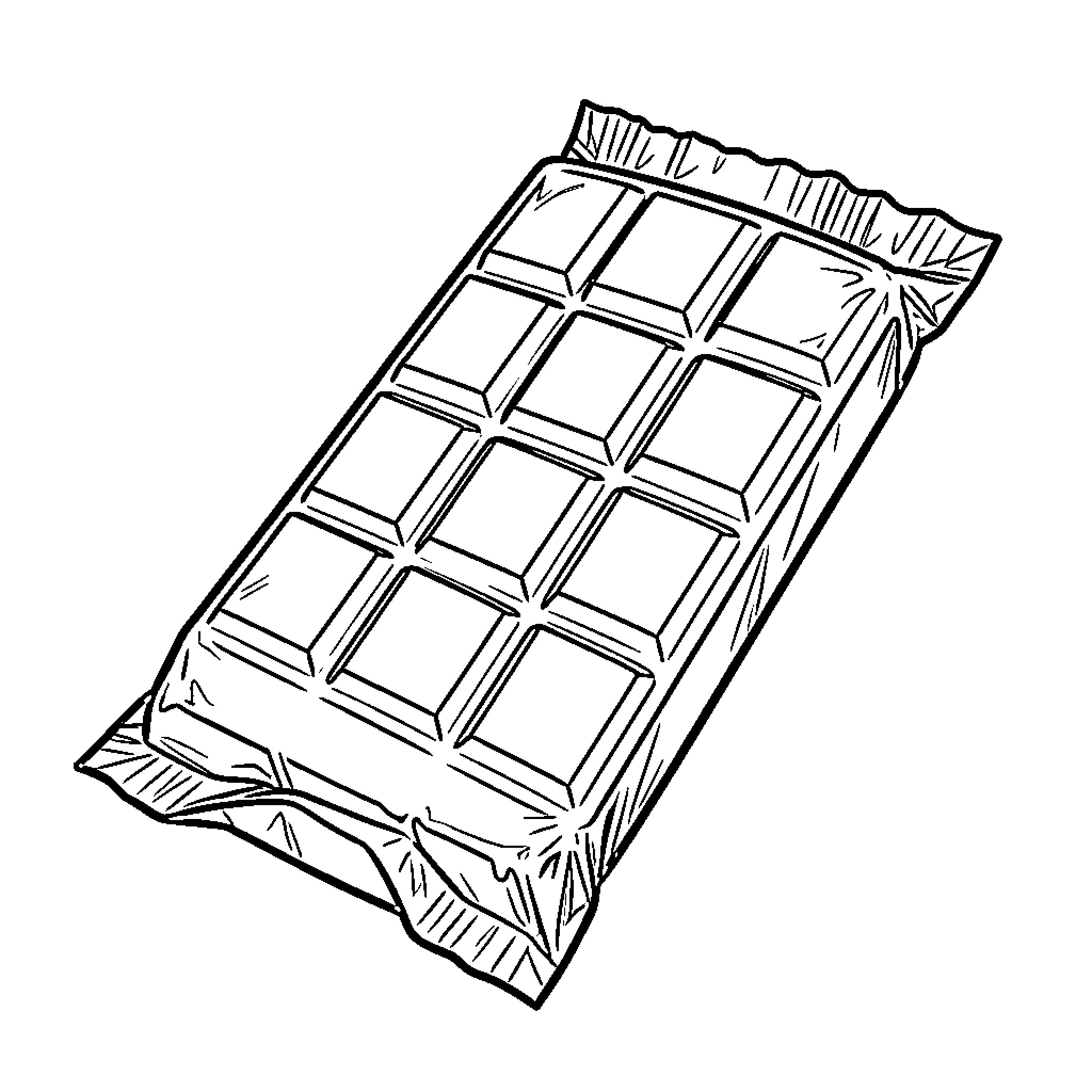 Chocolate Bar wrapped in a snack package Coloring Page (free black-and-white line drawing printable PDF for all, from beginners to advanced learners, including children, teens, adults, and seniors)
