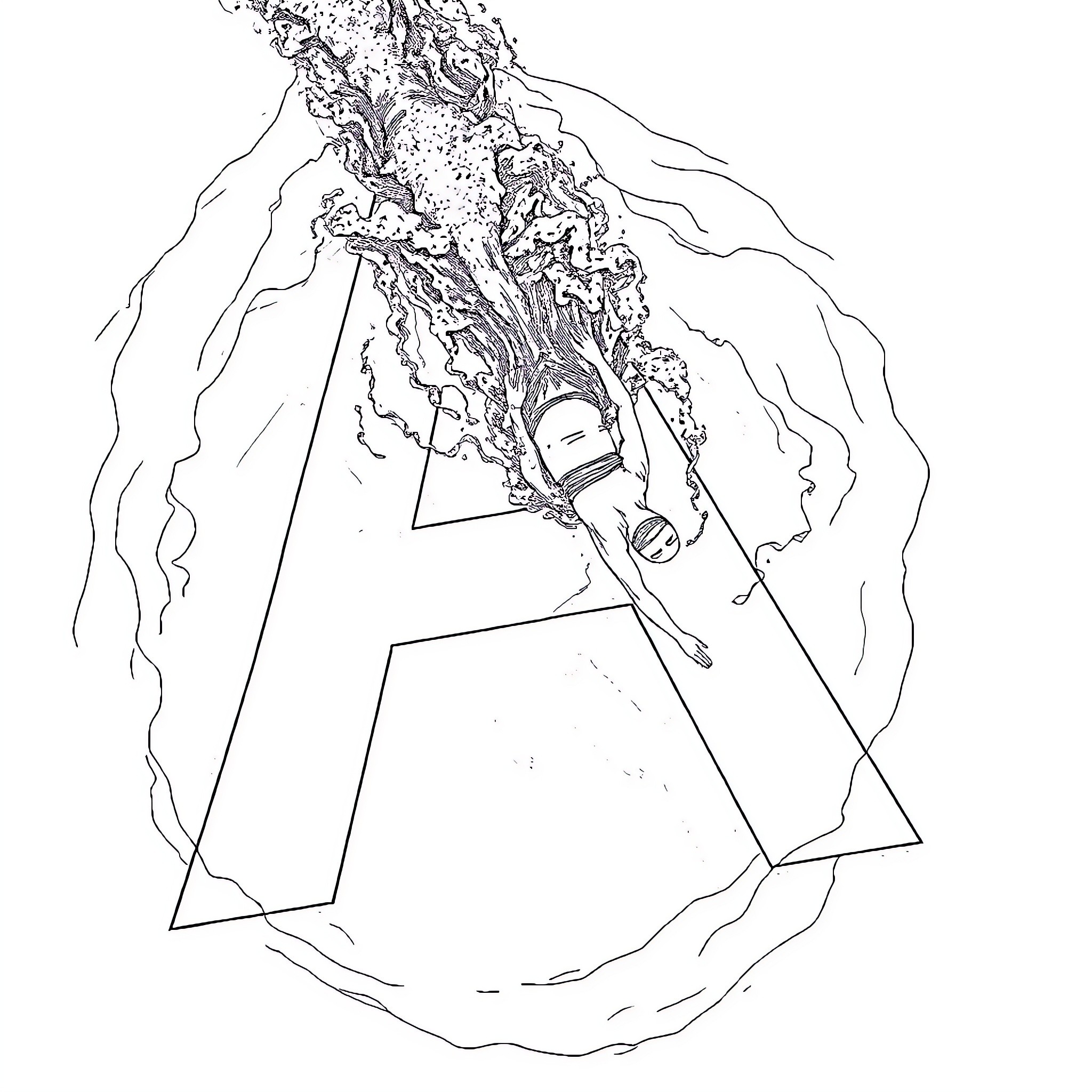 A figure breaking free from abstract forms Coloring Page (free black-and-white line drawing printable PDF for all, from beginners to advanced learners, including children, teens, adults, and seniors)