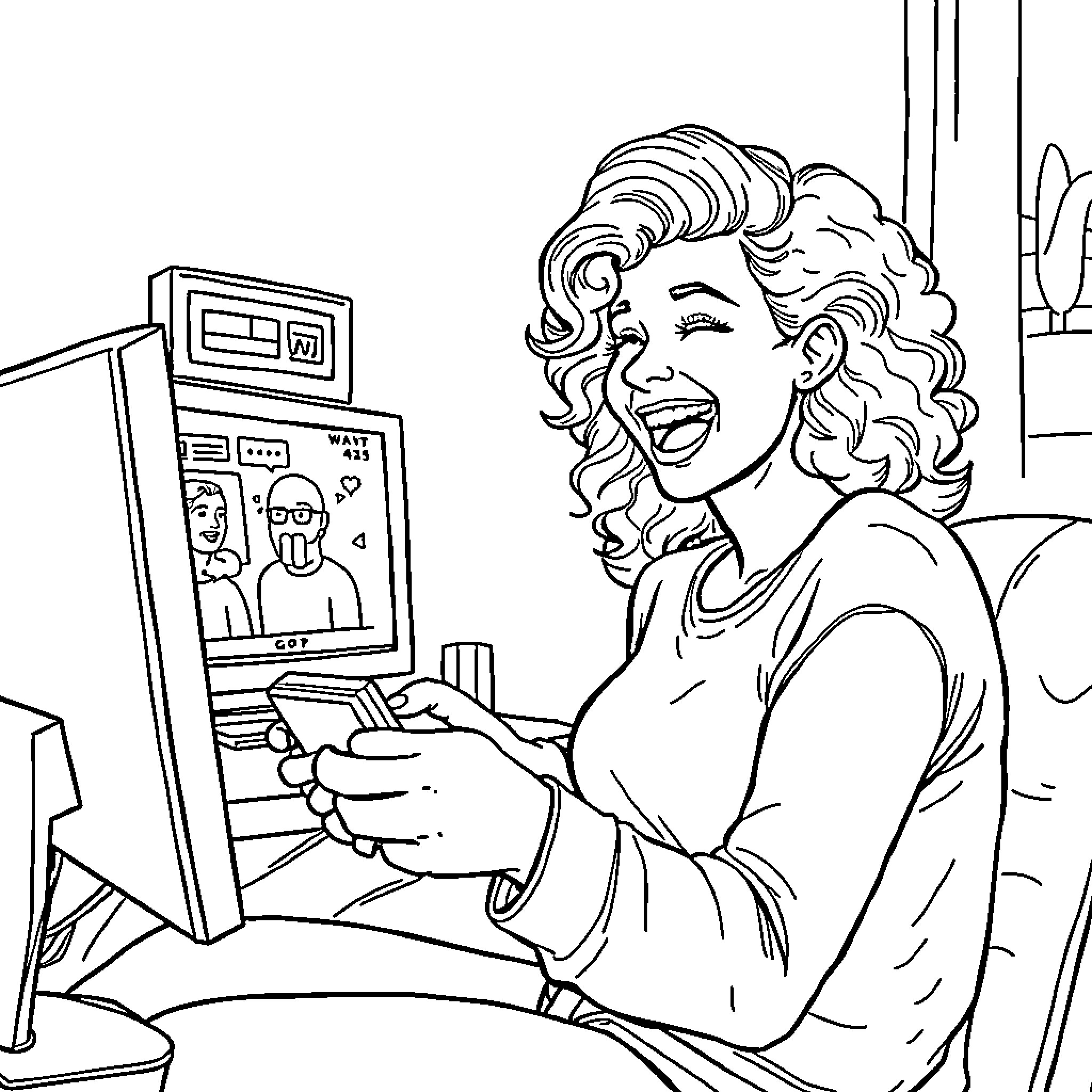 ChatGPT Interacting with a Gaming System Coloring Page (free black-and-white line drawing printable PDF for all, from beginners to advanced learners, including children, teens, adults, and seniors)