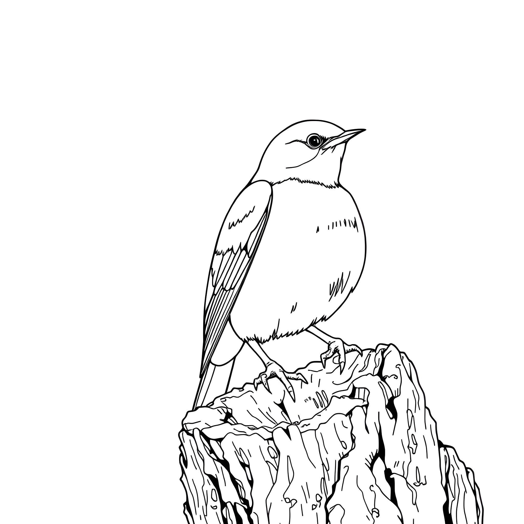 Honeycreeper perched atop a rocky outcrop Coloring Page (free black-and-white line drawing printable PDF for all, from beginners to advanced learners, including children, teens, adults, and seniors)