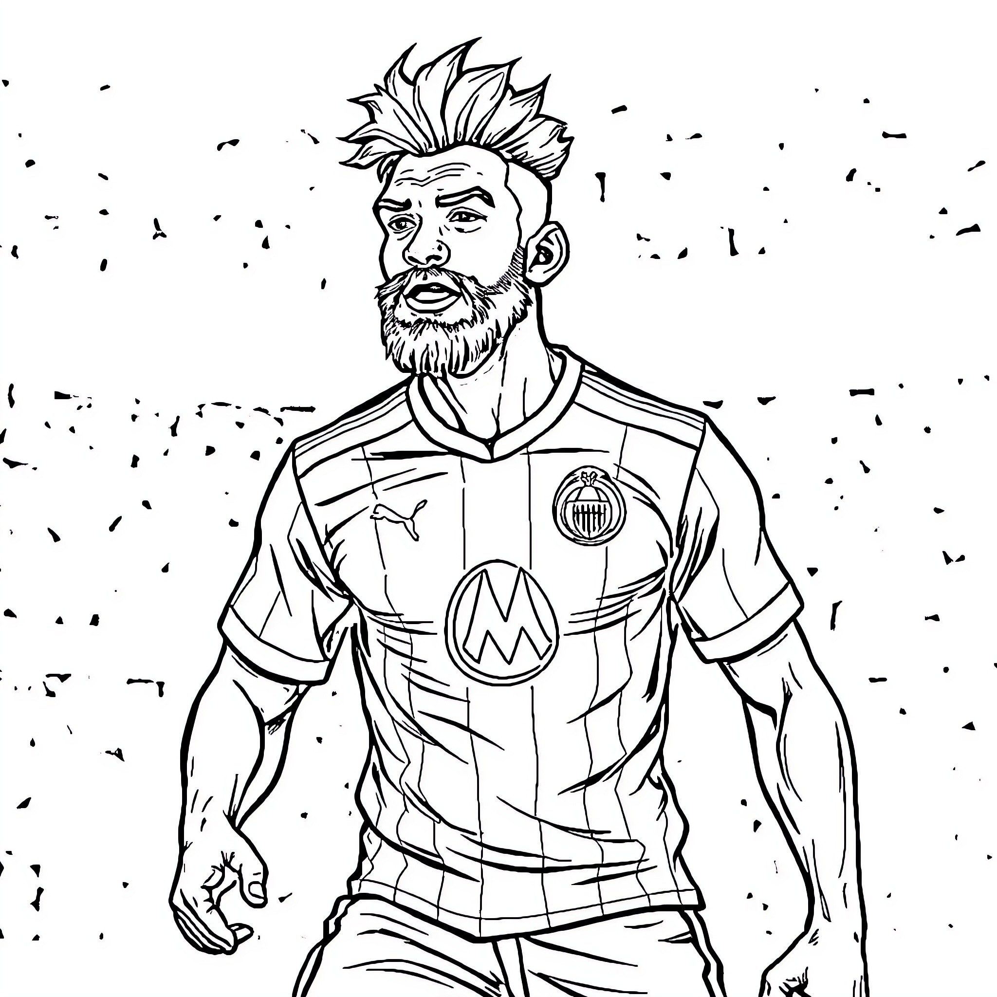 Vegeta the Fierce Soccer Player Coloring Page (free black-and-white line drawing printable PDF for all, from beginners to advanced learners, including children, teens, adults, and seniors)
