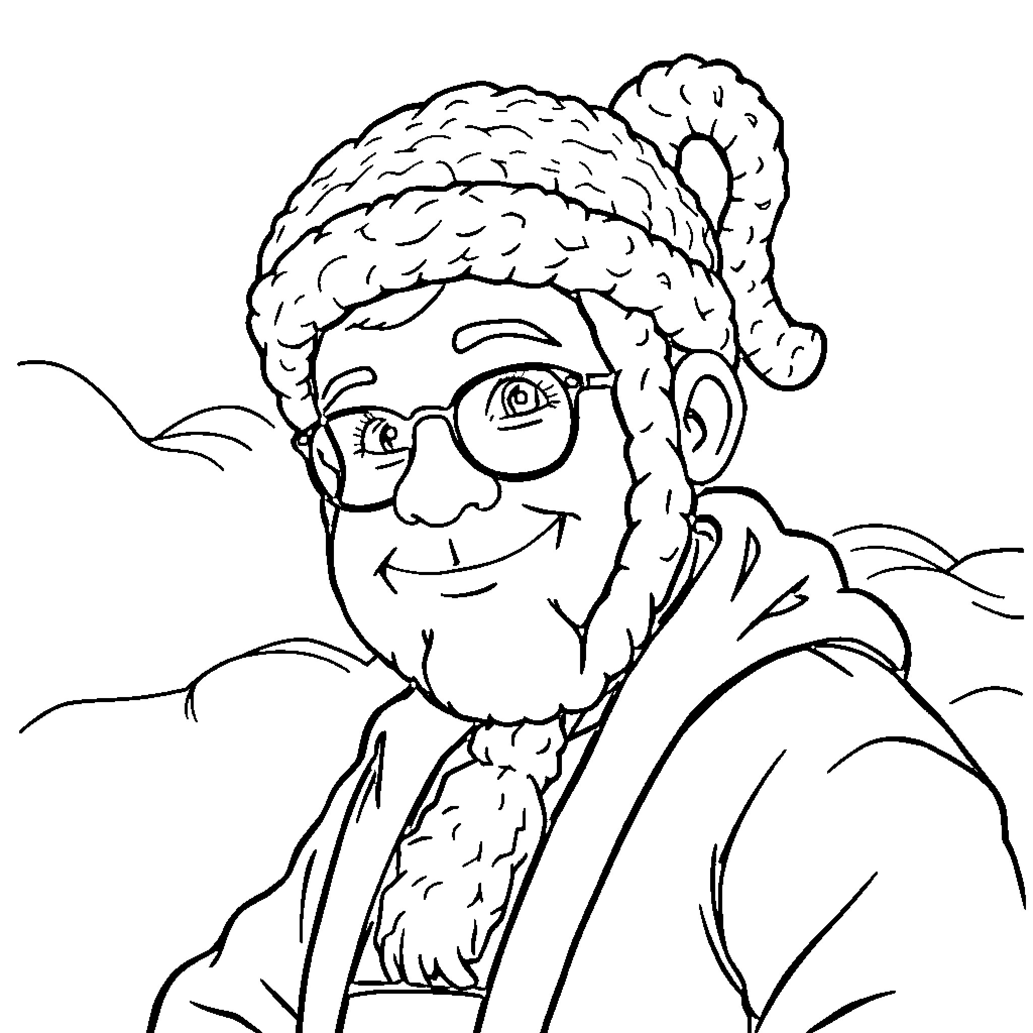 Pedro Sanchez wearing winter attire and smiling Coloring Page (free black-and-white line drawing printable PDF for all, from beginners to advanced learners, including children, teens, adults, and seniors)