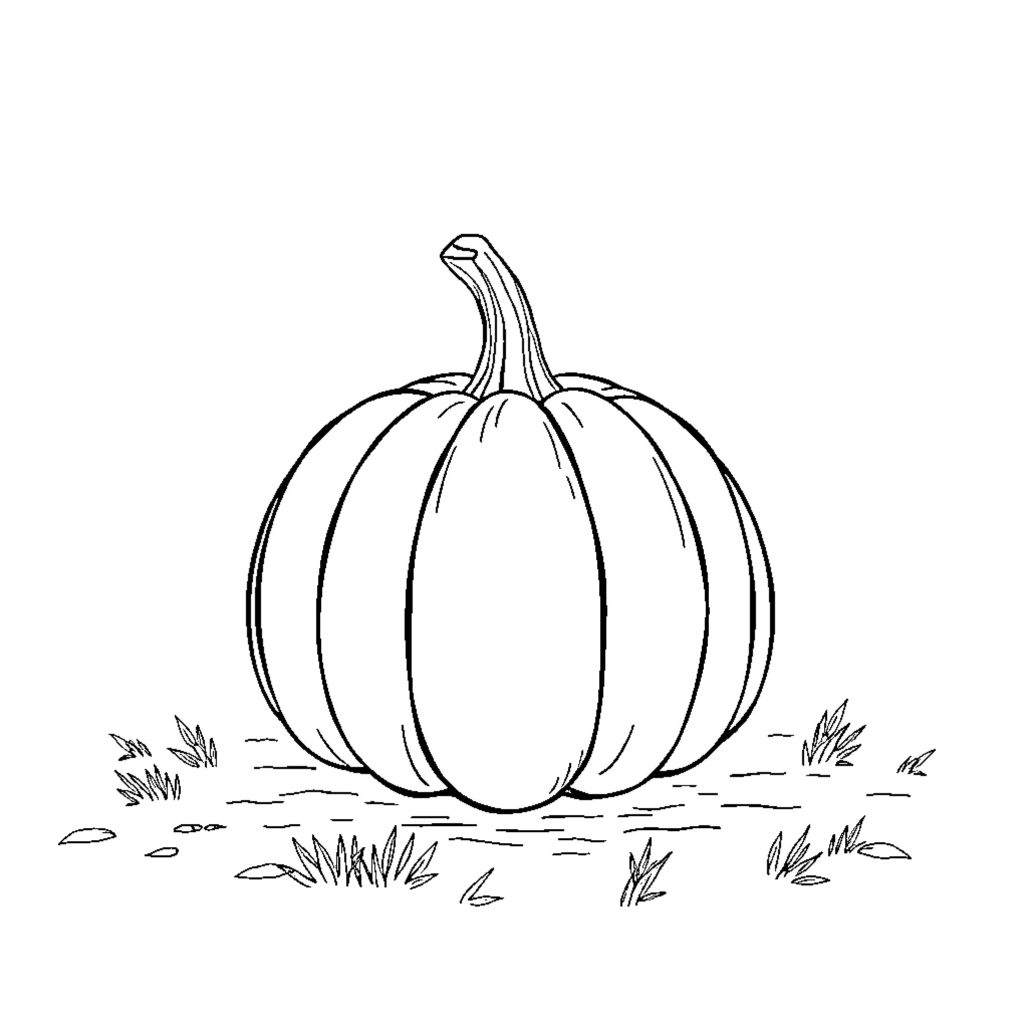 Pumpkin sitting on grass Coloring Page (free black-and-white line drawing printable PDF for all, from beginners to advanced learners, including children, teens, adults, and seniors)