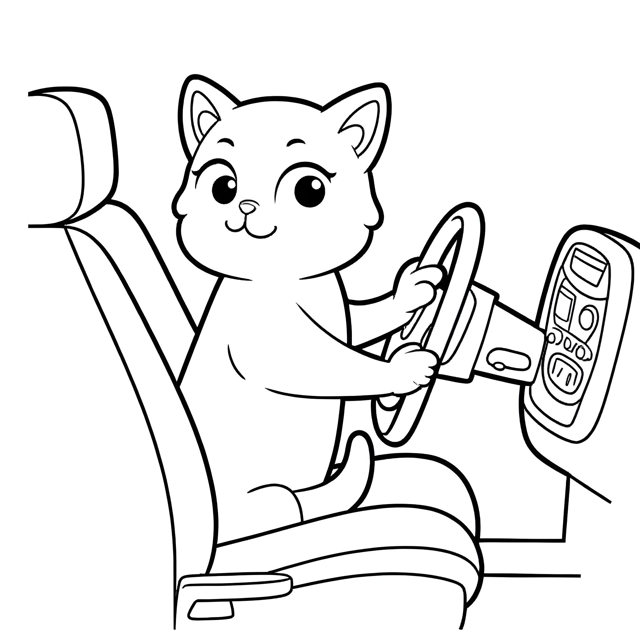 Cat using gaming controller on couch Coloring Page (free black-and-white line drawing printable PDF for all, from beginners to advanced learners, including children, teens, adults, and seniors)