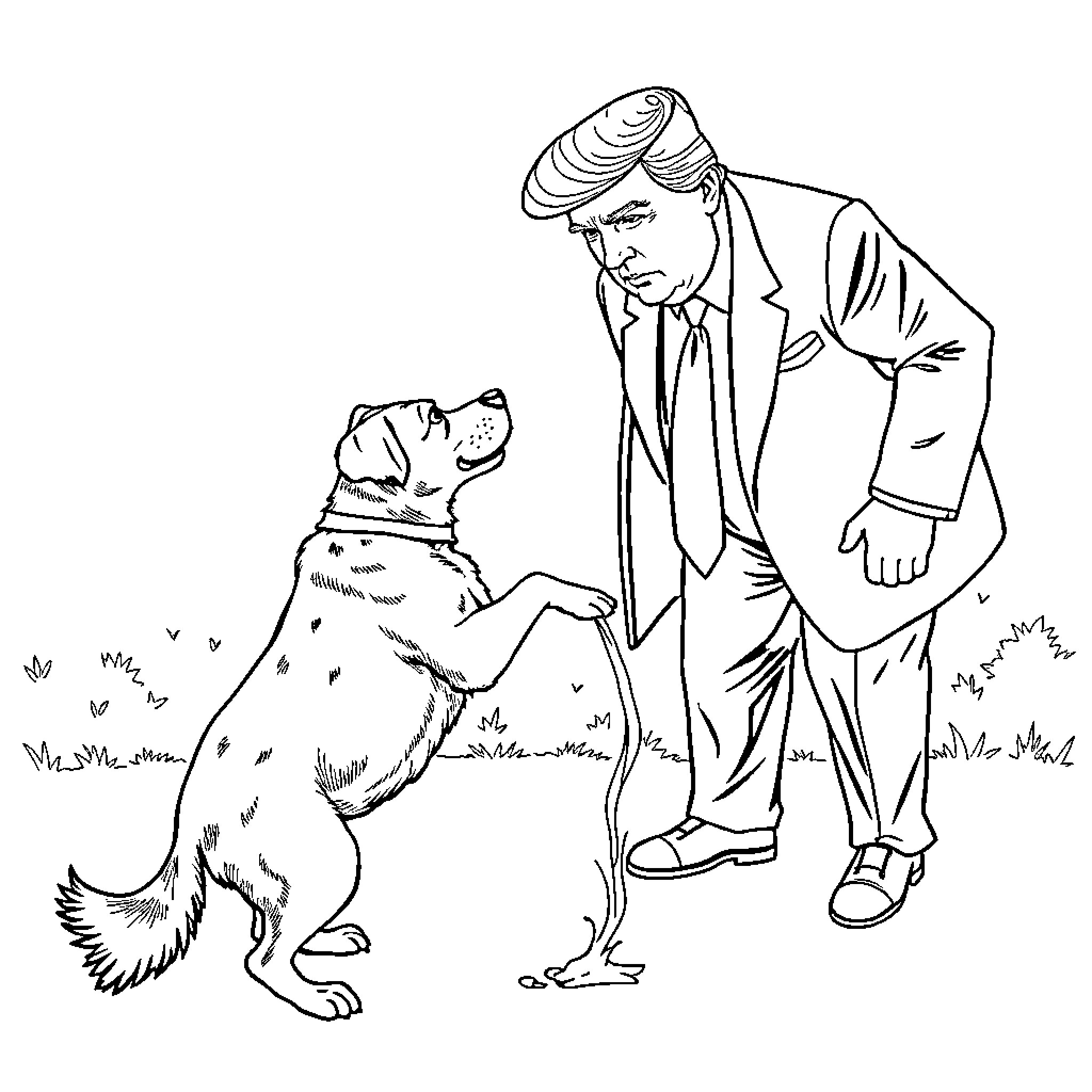 Dog enjoying a friendly interaction with a human Coloring Page (free black-and-white line drawing printable PDF for all, from beginners to advanced learners, including children, teens, adults, and seniors)