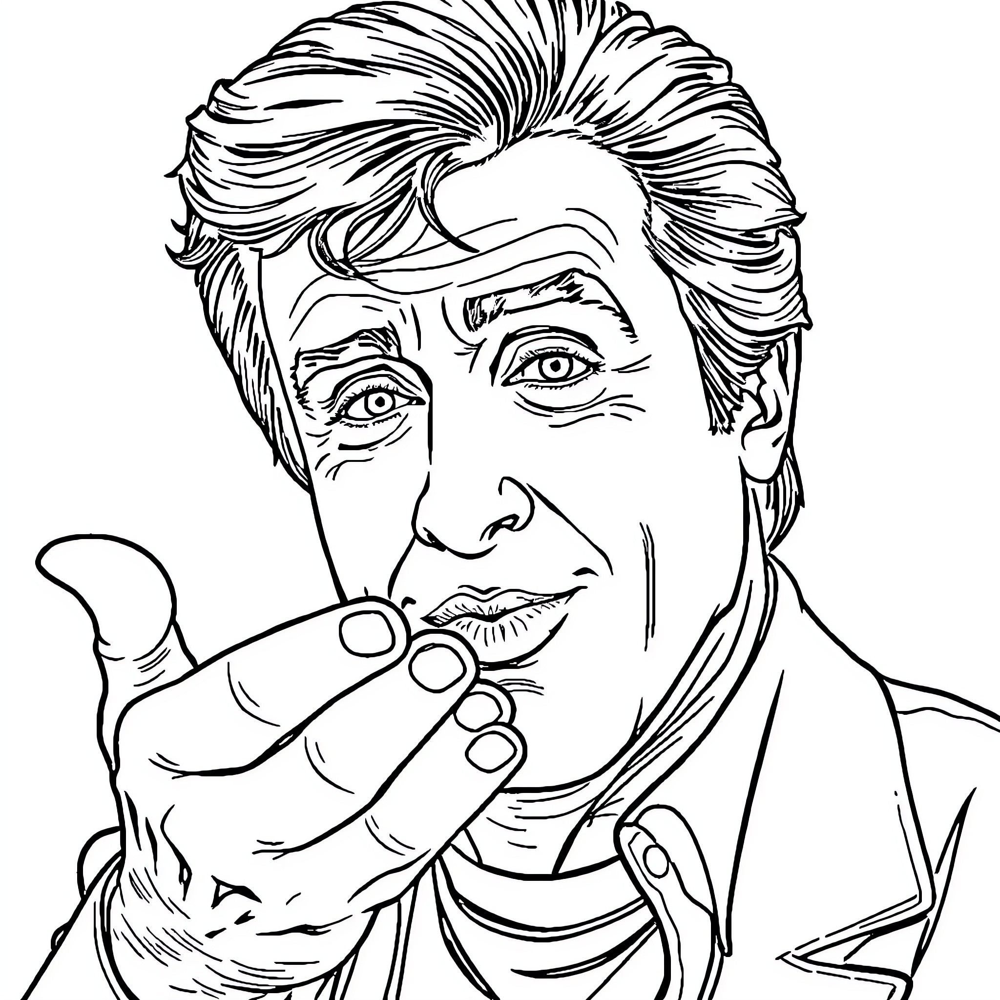 Sylvester Stallone in an intense, pensive expression Coloring Page (free black-and-white line drawing printable PDF for all, from beginners to advanced learners, including children, teens, adults, and seniors)