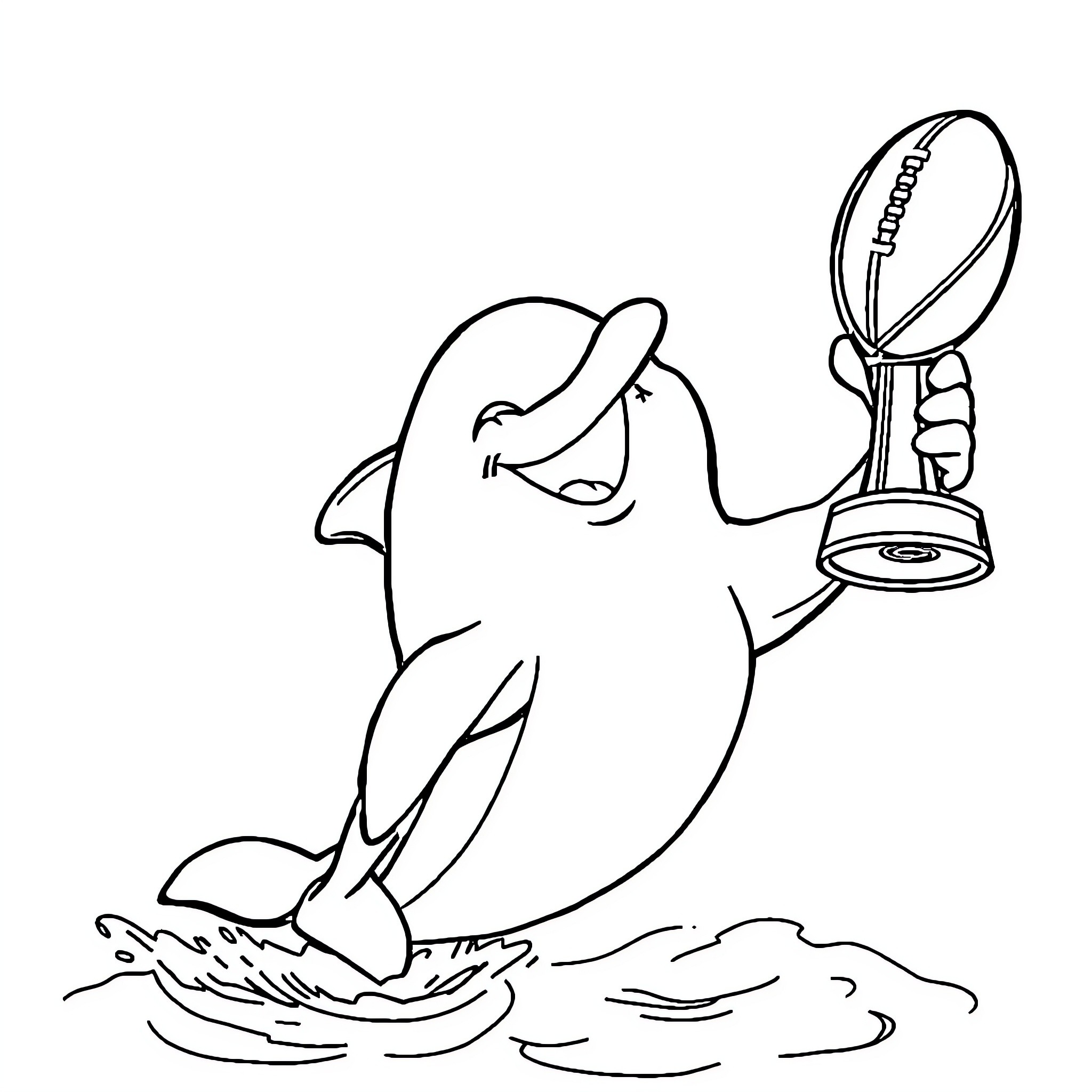 Dolphin playing with toy in water Coloring Page (free black-and-white line drawing printable PDF for all, from beginners to advanced learners, including children, teens, adults, and seniors)