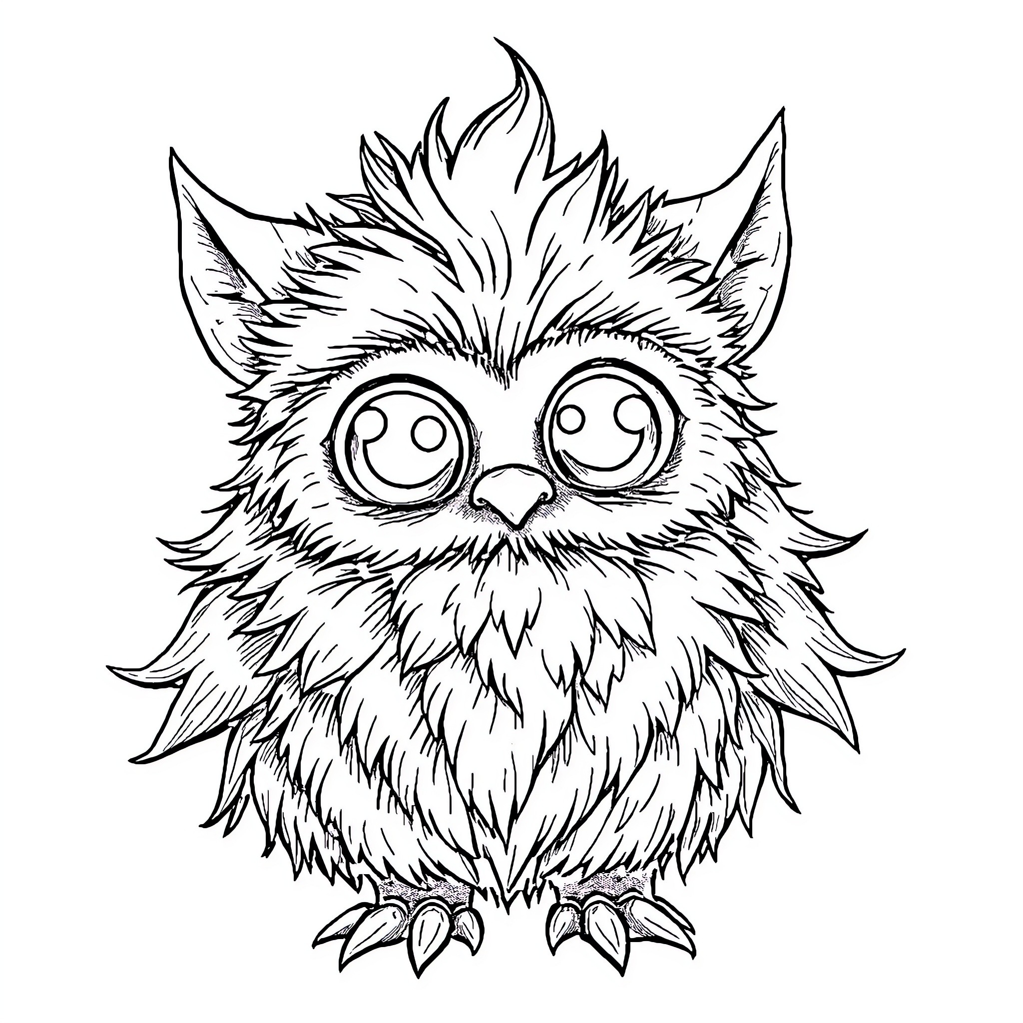 Labubu the Adorable Furry Creature Coloring Page (free black-and-white line drawing printable PDF for all, from beginners to advanced learners, including children, teens, adults, and seniors)