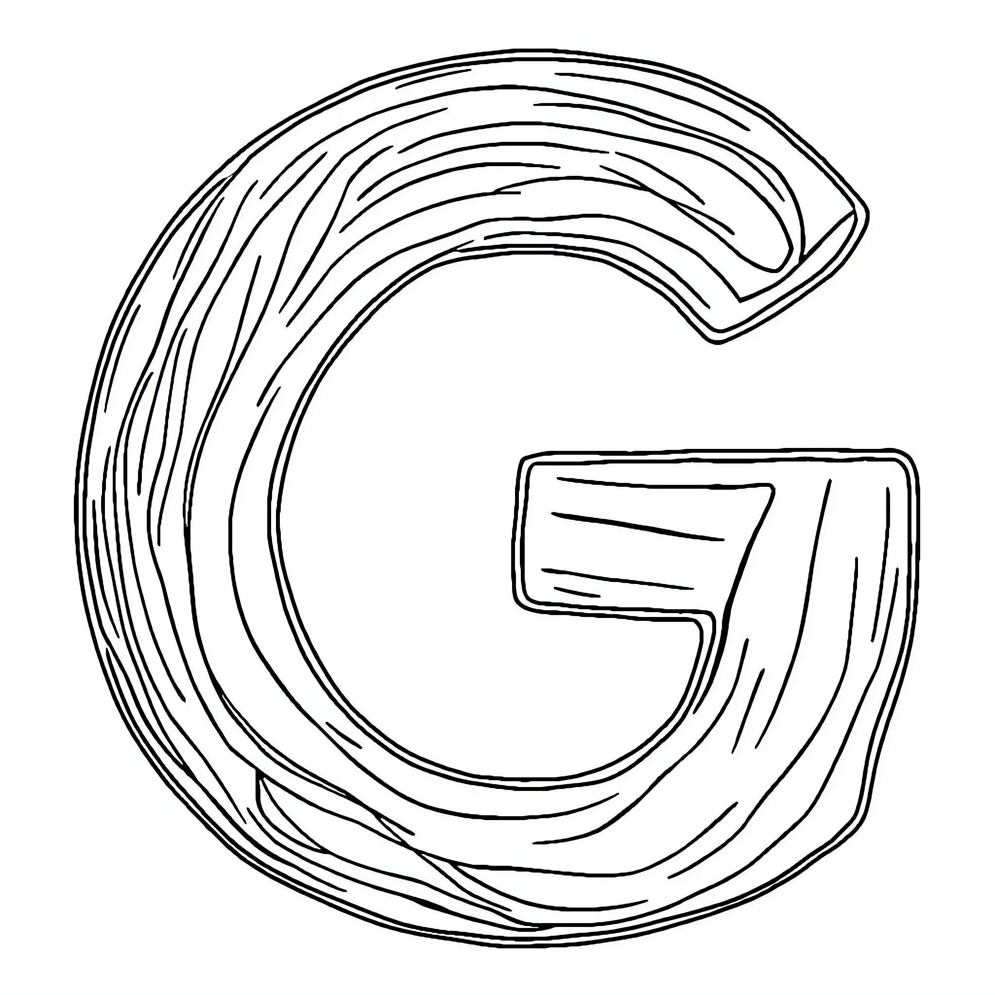 Grungy and abstract letter G design Coloring Page (free black-and-white line drawing printable PDF for all, from beginners to advanced learners, including children, teens, adults, and seniors)