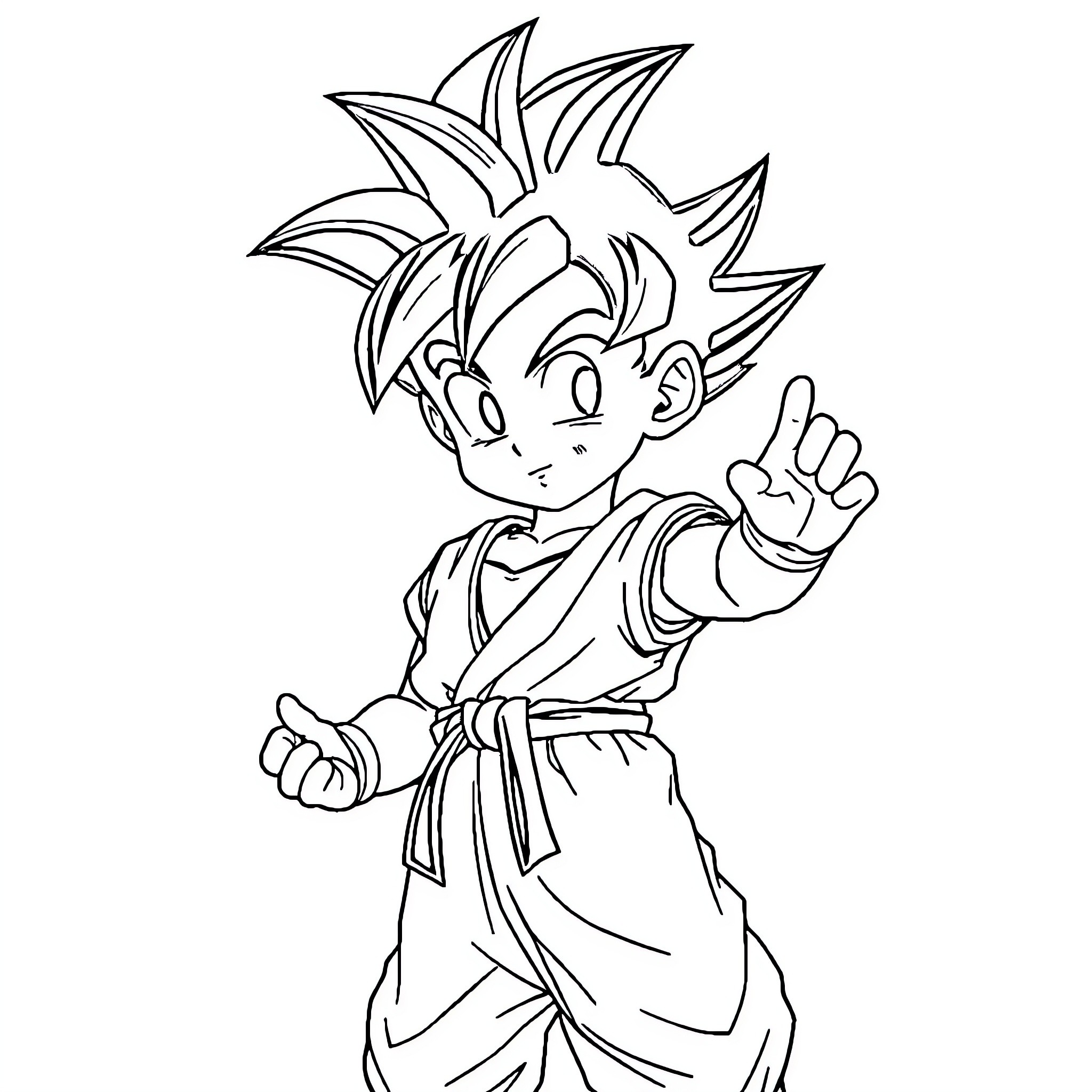 Gohan Striking a Confident Pose Coloring Page (free black-and-white line drawing printable PDF for all, from beginners to advanced learners, including children, teens, adults, and seniors)