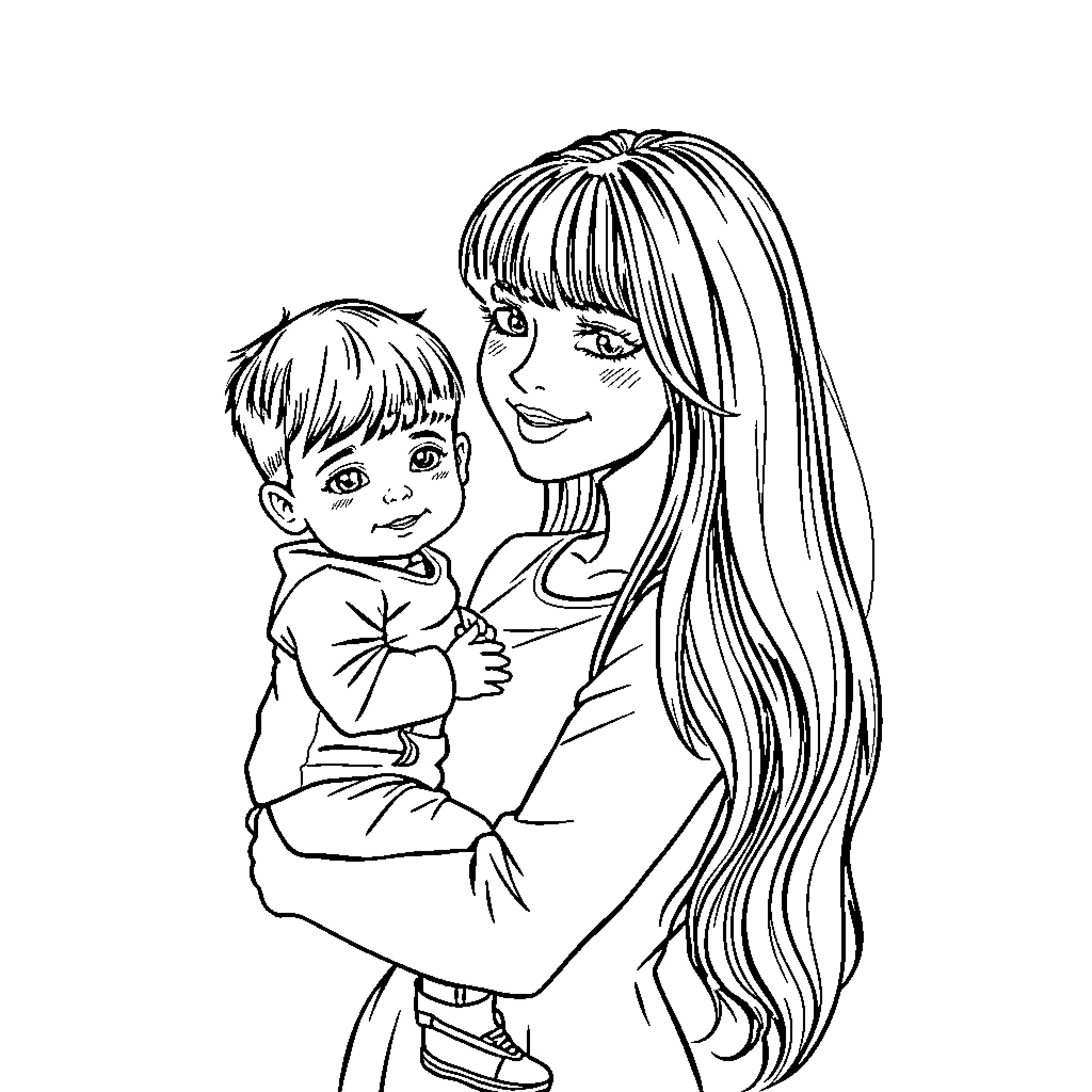 Family Moment of Affection and Comfort Coloring Page (free black-and-white line drawing printable PDF for all, from beginners to advanced learners, including children, teens, adults, and seniors)