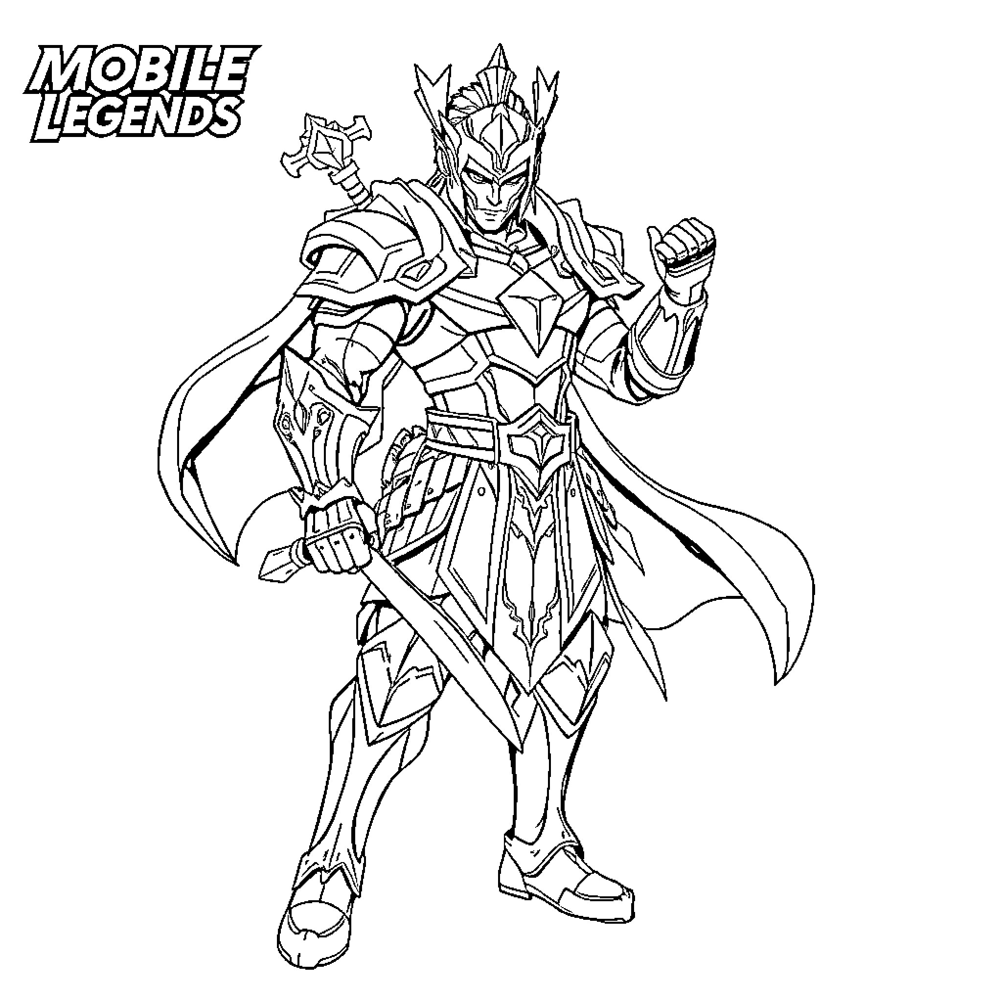 Alpha Warrior in Futuristic Armor Coloring Page (free black-and-white line drawing printable PDF for all, from beginners to advanced learners, including children, teens, adults, and seniors)