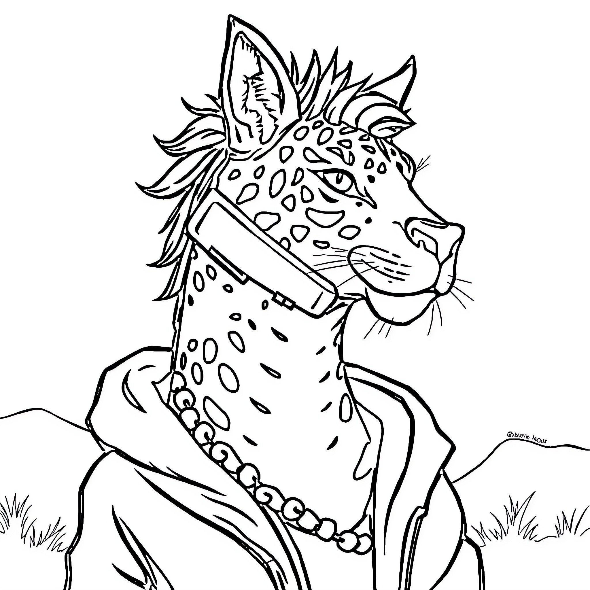 Zebra with decorative headpiece in nature Coloring Page (free black-and-white line drawing printable PDF for all, from beginners to advanced learners, including children, teens, adults, and seniors)
