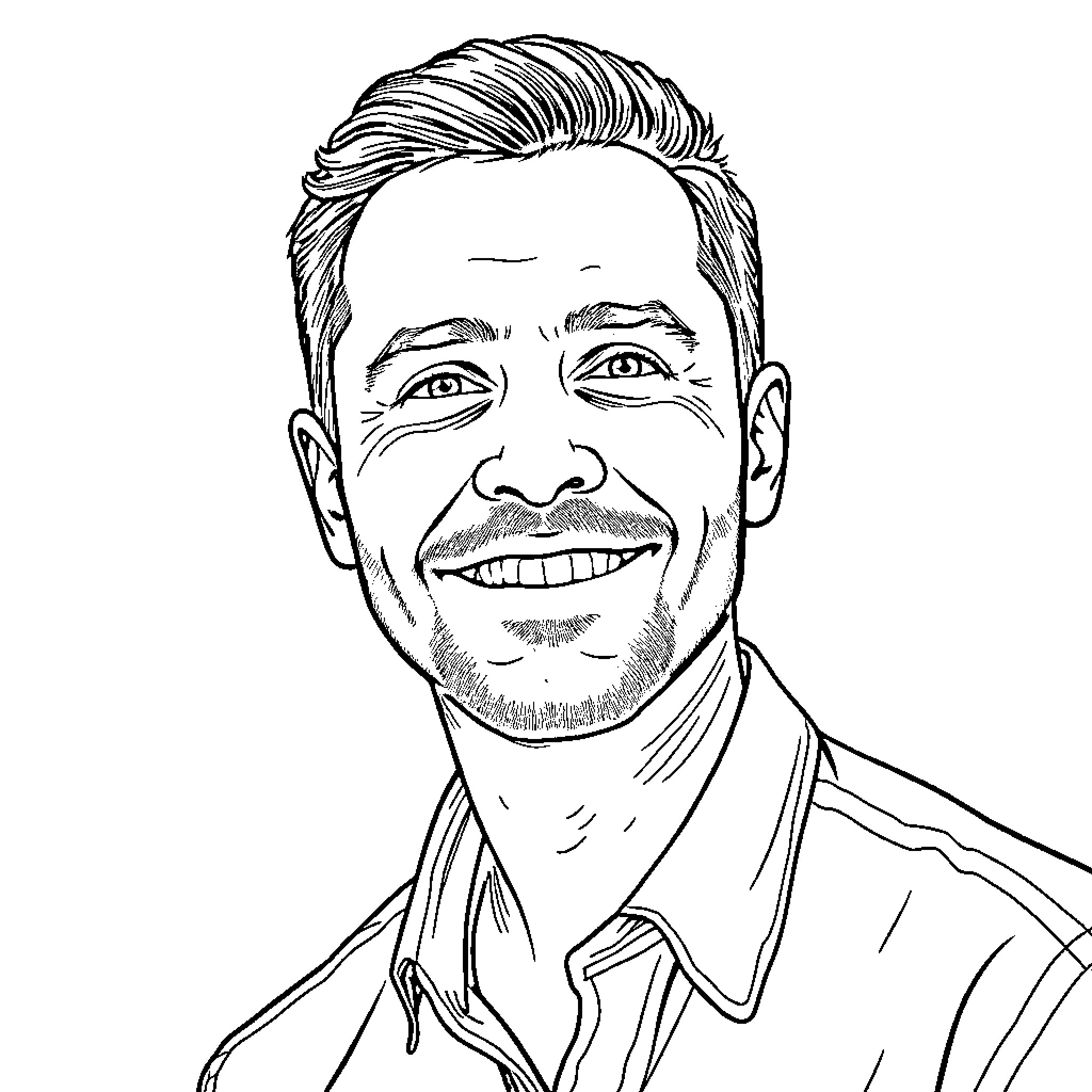 Marcel's Charming Smile and Friendly Demeanor Coloring Page (free black-and-white line drawing printable PDF for all, from beginners to advanced learners, including children, teens, adults, and seniors)