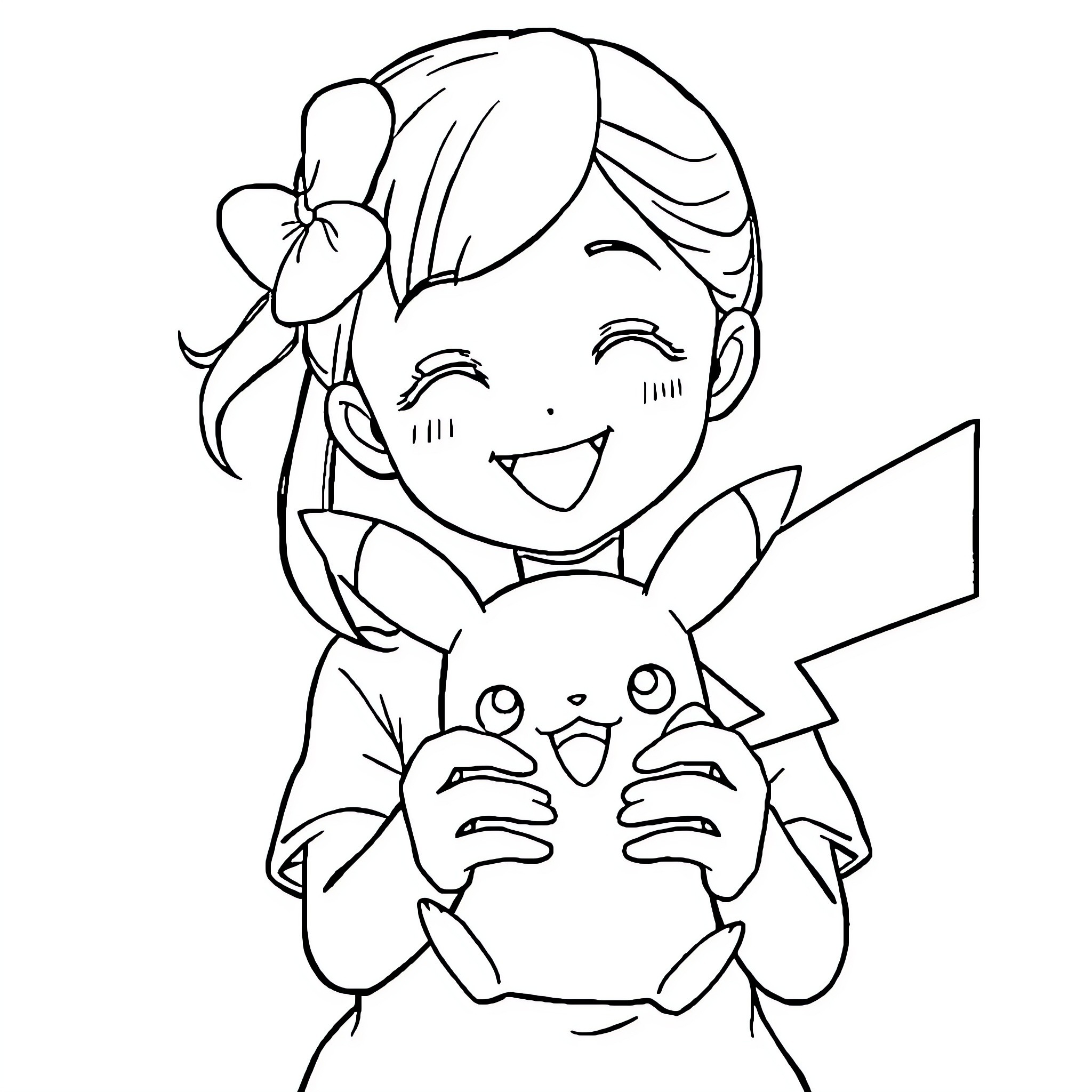 Girl happily hugging her small pet Coloring Page (free black-and-white line drawing printable PDF for all, from beginners to advanced learners, including children, teens, adults, and seniors)