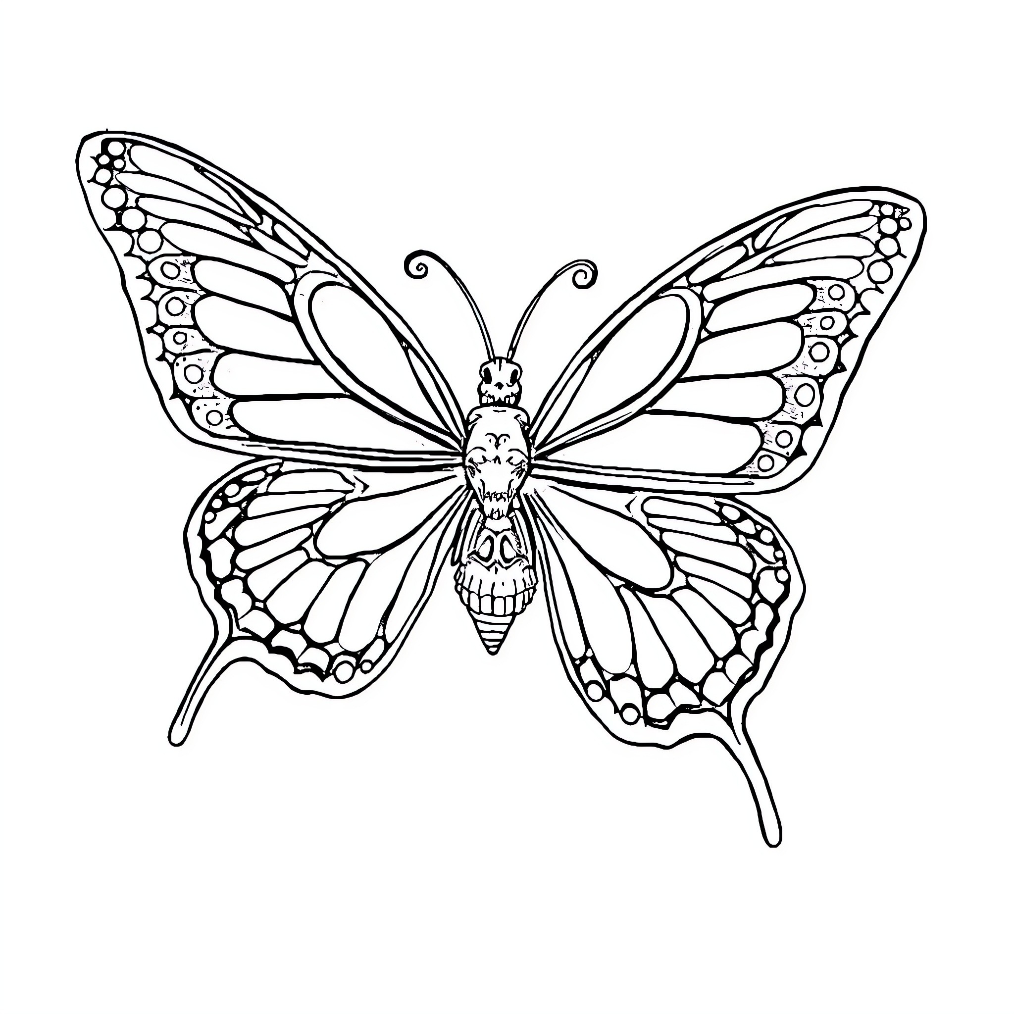 Butterfly with intricate wing patterns Coloring Page (free black-and-white line drawing printable PDF for all, from beginners to advanced learners, including children, teens, adults, and seniors)