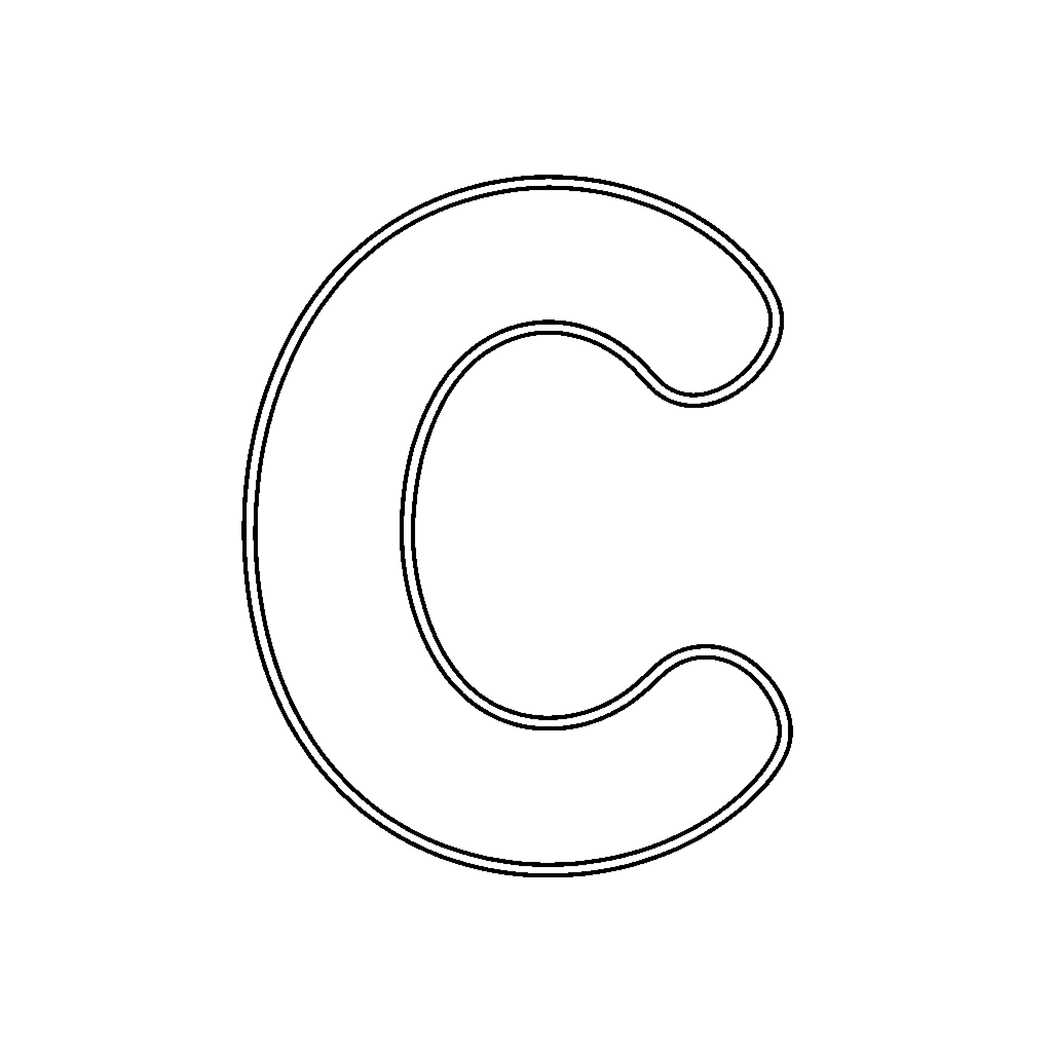 Curved capital letter outlined in black Coloring Page (free black-and-white line drawing printable PDF for all, from beginners to advanced learners, including children, teens, adults, and seniors)