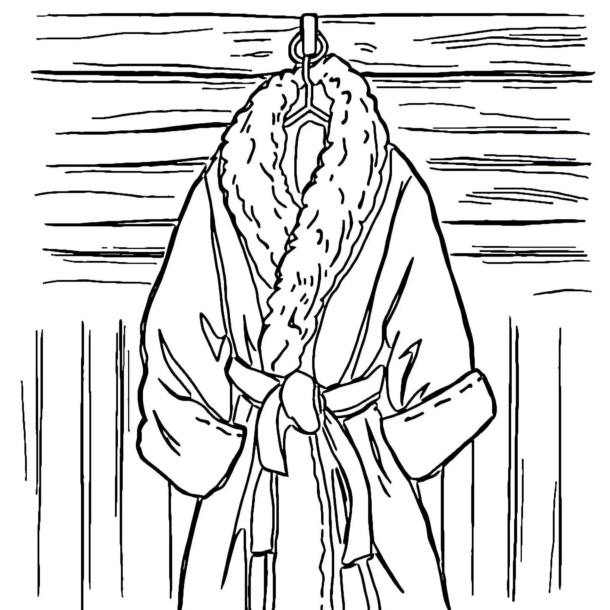 Robe with Fur Trim and Sash Coloring Page (free black-and-white line drawing printable PDF for all, from beginners to advanced learners, including children, teens, adults, and seniors)