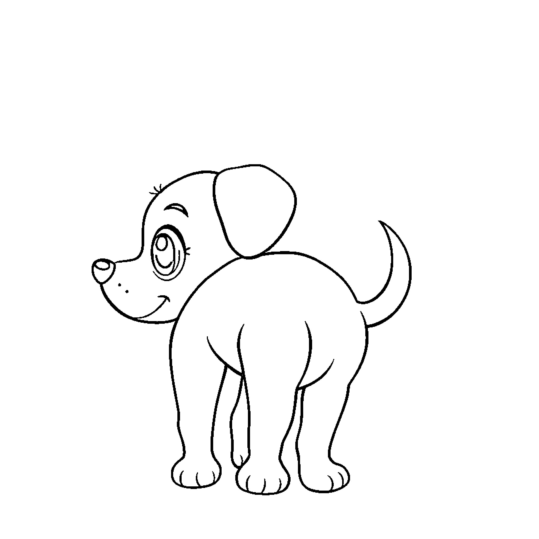 Dog wagging its tail happily Coloring Page (free black-and-white line drawing printable PDF for all, from beginners to advanced learners, including children, teens, adults, and seniors)