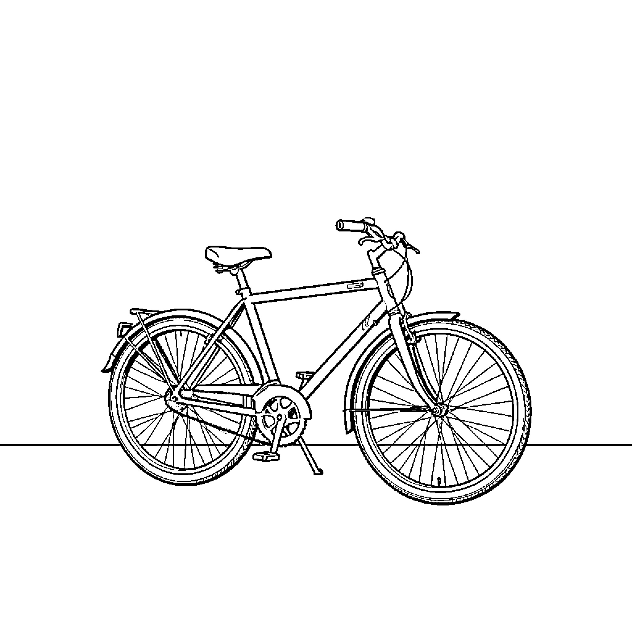 Vélo parked stationary on a flat surface Coloring Page (free black-and-white line drawing printable PDF for all, from beginners to advanced learners, including children, teens, adults, and seniors)