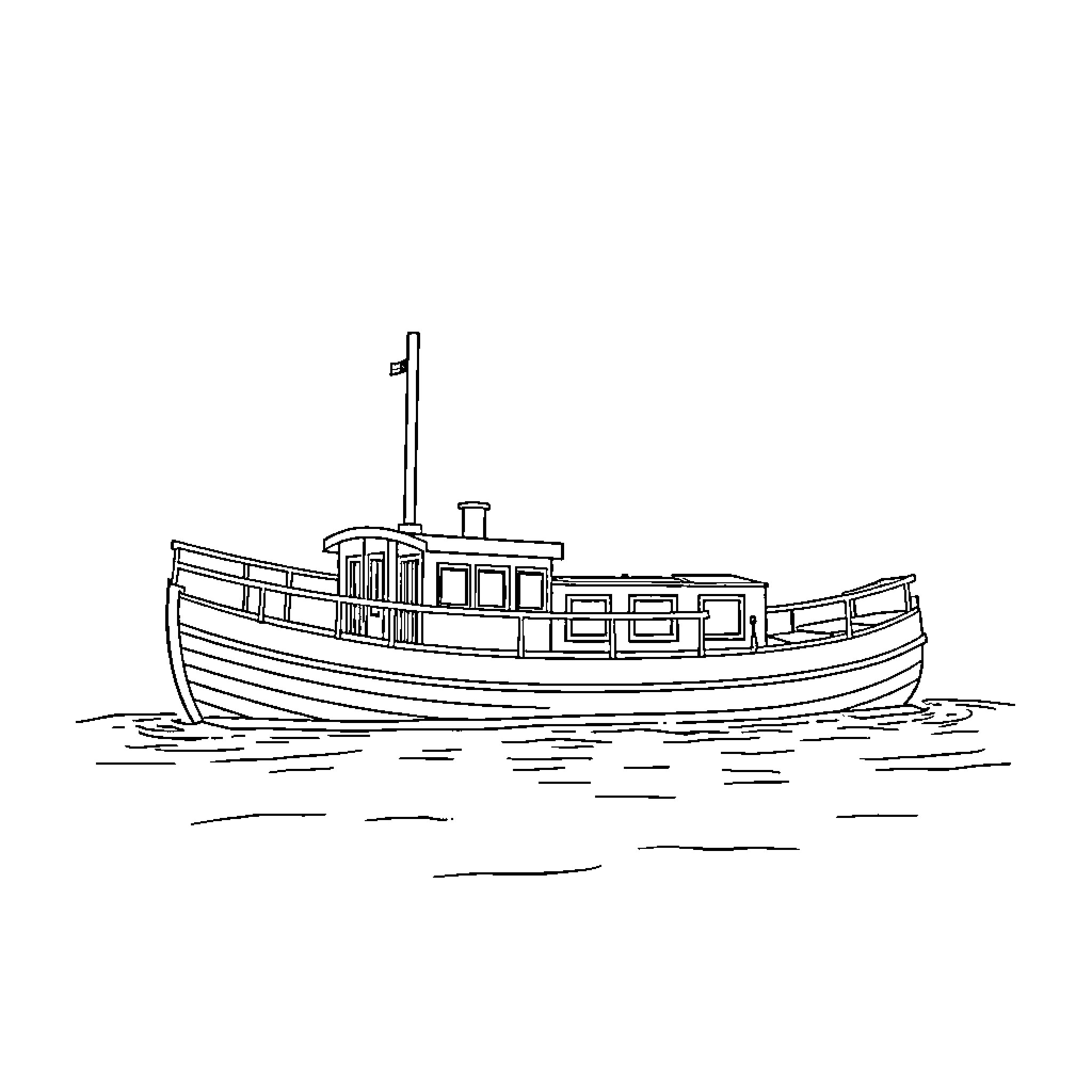 Barge sailing on calm waters Coloring Page (free black-and-white line drawing printable PDF for all, from beginners to advanced learners, including children, teens, adults, and seniors)