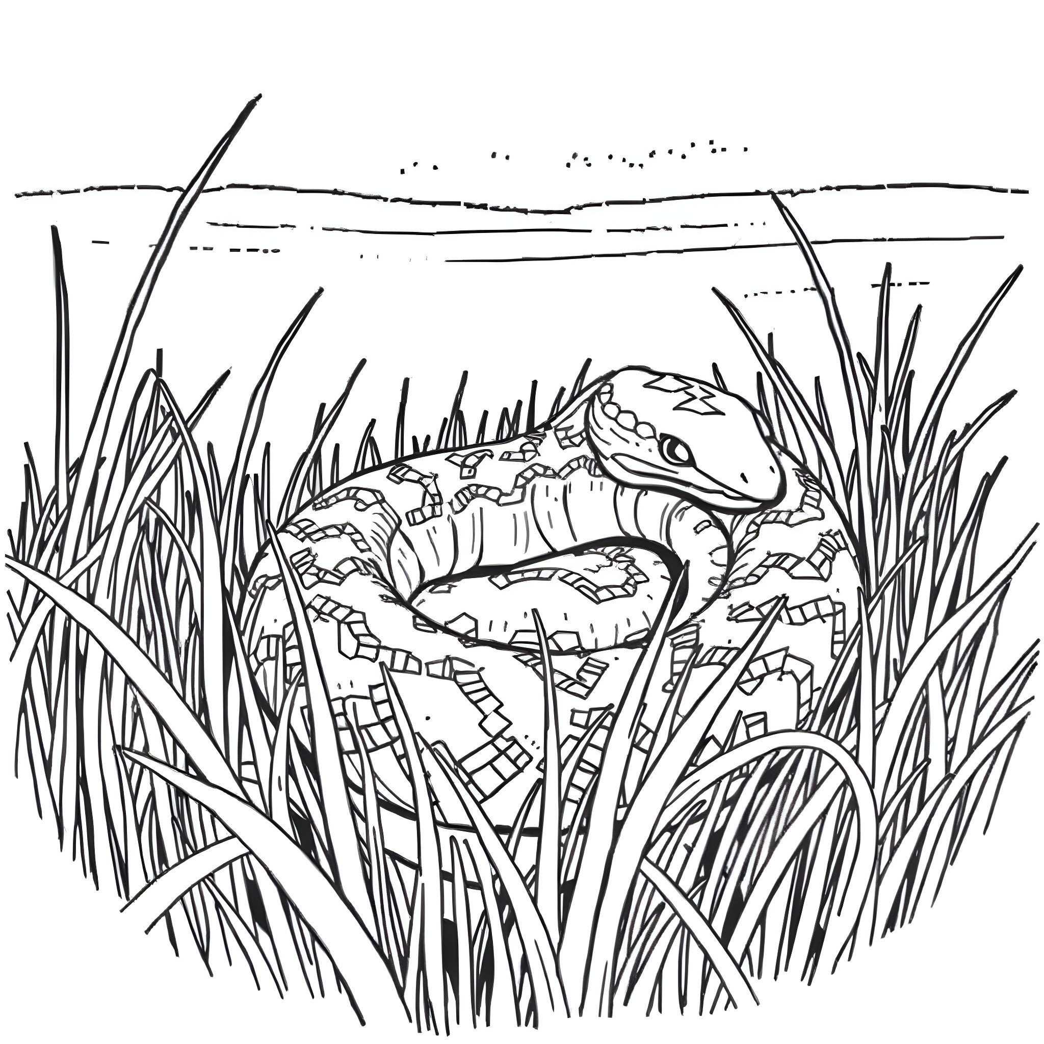 Bothriechis Schlegelii in the grass Coloring Page (free black-and-white line drawing printable PDF for all, from beginners to advanced learners, including children, teens, adults, and seniors)