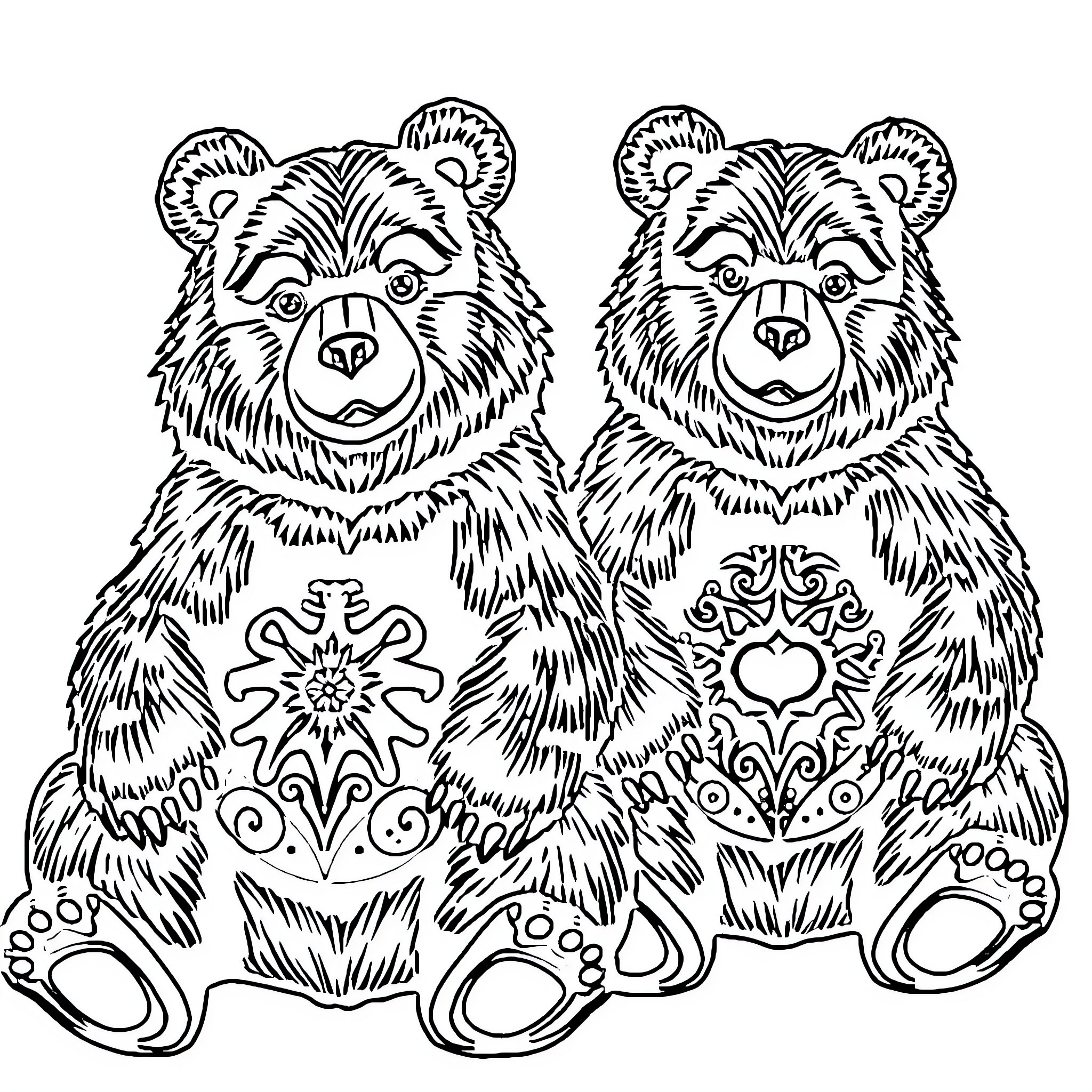 Care Bear siblings cuddling with intricate patterns Coloring Page (free black-and-white line drawing printable PDF for all, from beginners to advanced learners, including children, teens, adults, and seniors)