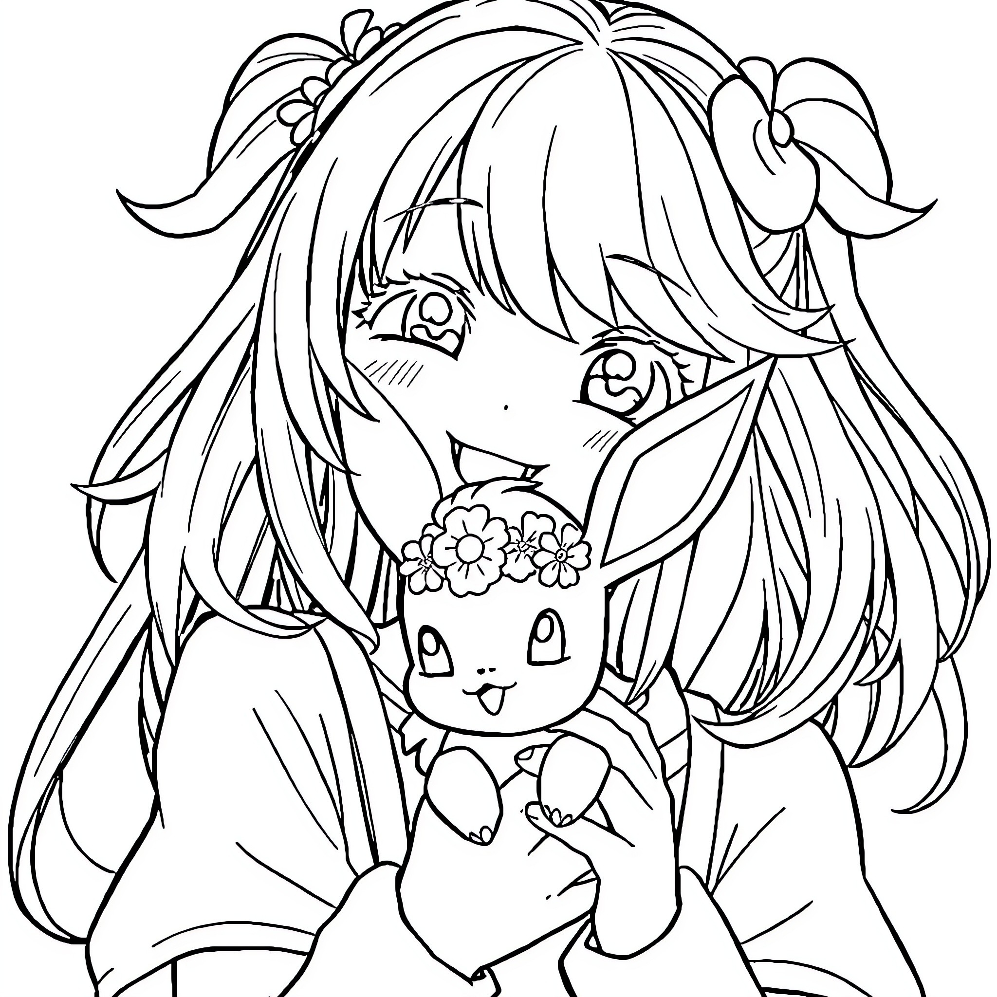 Vtuber in a cheerful and whimsical expression Coloring Page (free black-and-white line drawing printable PDF for all, from beginners to advanced learners, including children, teens, adults, and seniors)