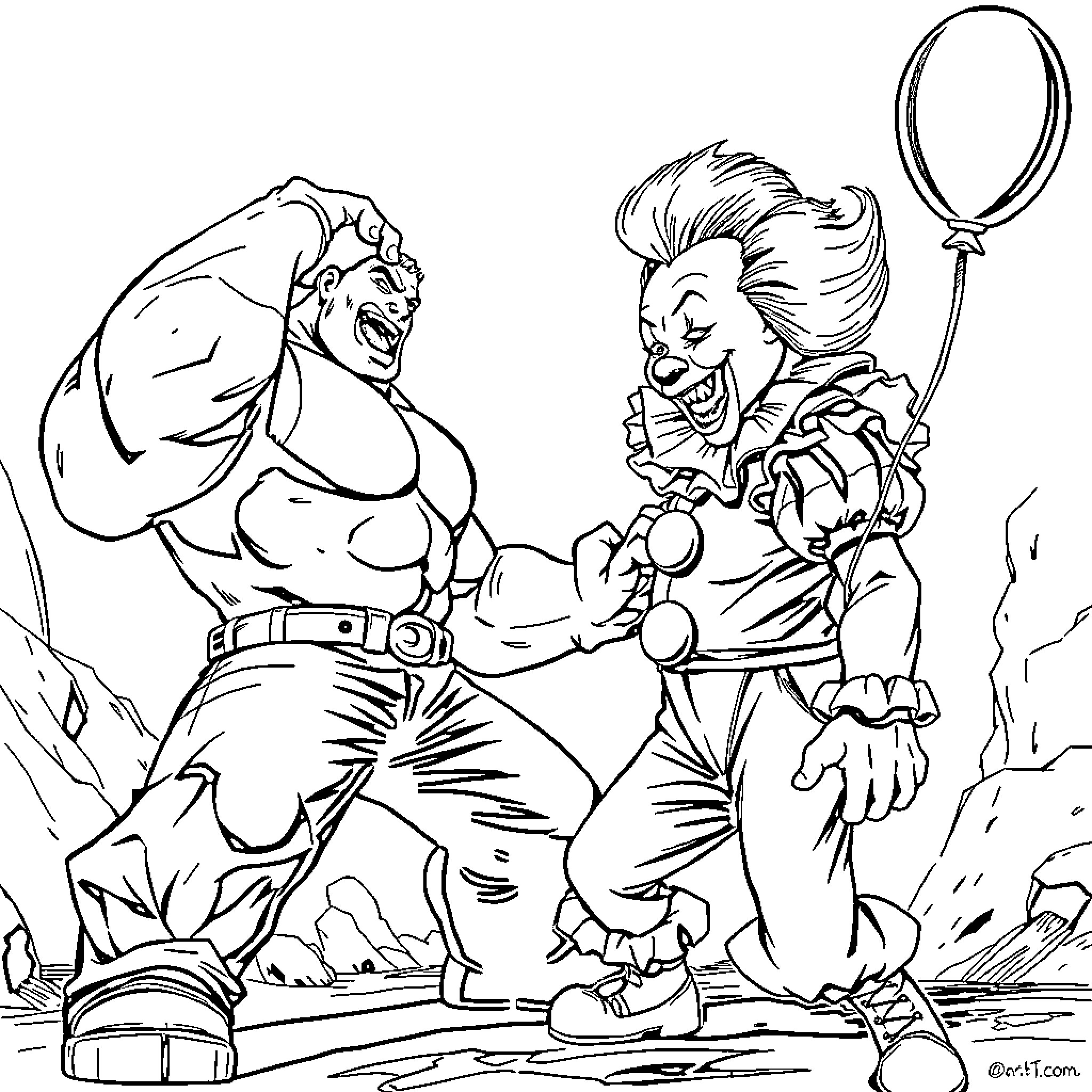 Rock'em Sock'em Robots in Fierce Combat Coloring Page (free black-and-white line drawing printable PDF for all, from beginners to advanced learners, including children, teens, adults, and seniors)