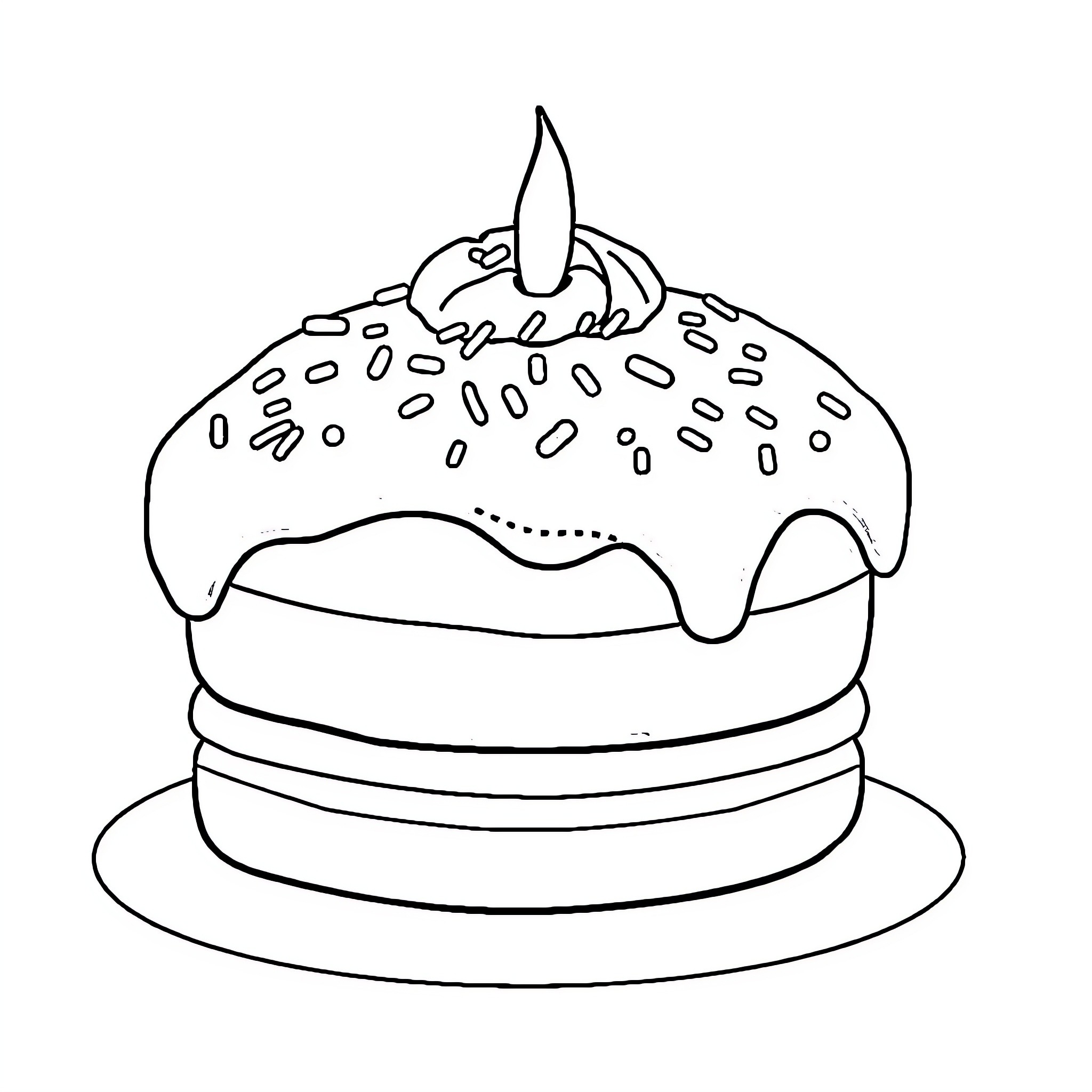 Cake with a Candle Celebration Coloring Page (free black-and-white line drawing printable PDF for all, from beginners to advanced learners, including children, teens, adults, and seniors)